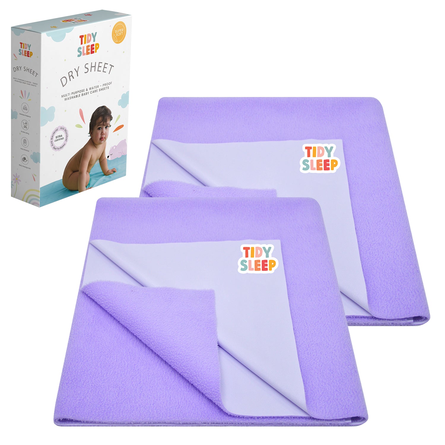 Waterproof Baby Bed Protector Dry Sheet For New Born Babies-Lilac Pack Of 2