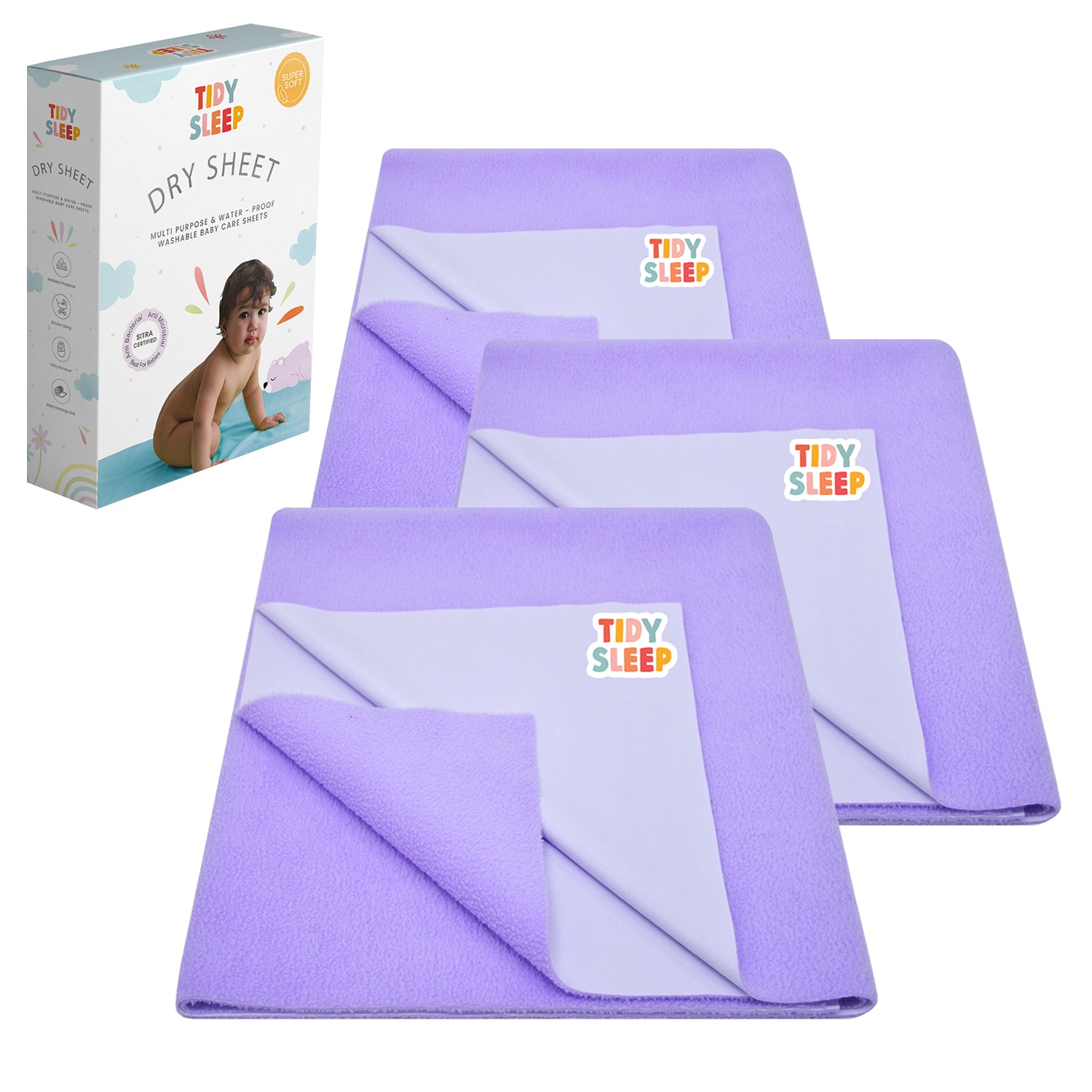 Waterproof Baby Bed Protector Dry Sheet For New Born Babies , Pack of 3,  (  Lilac  )