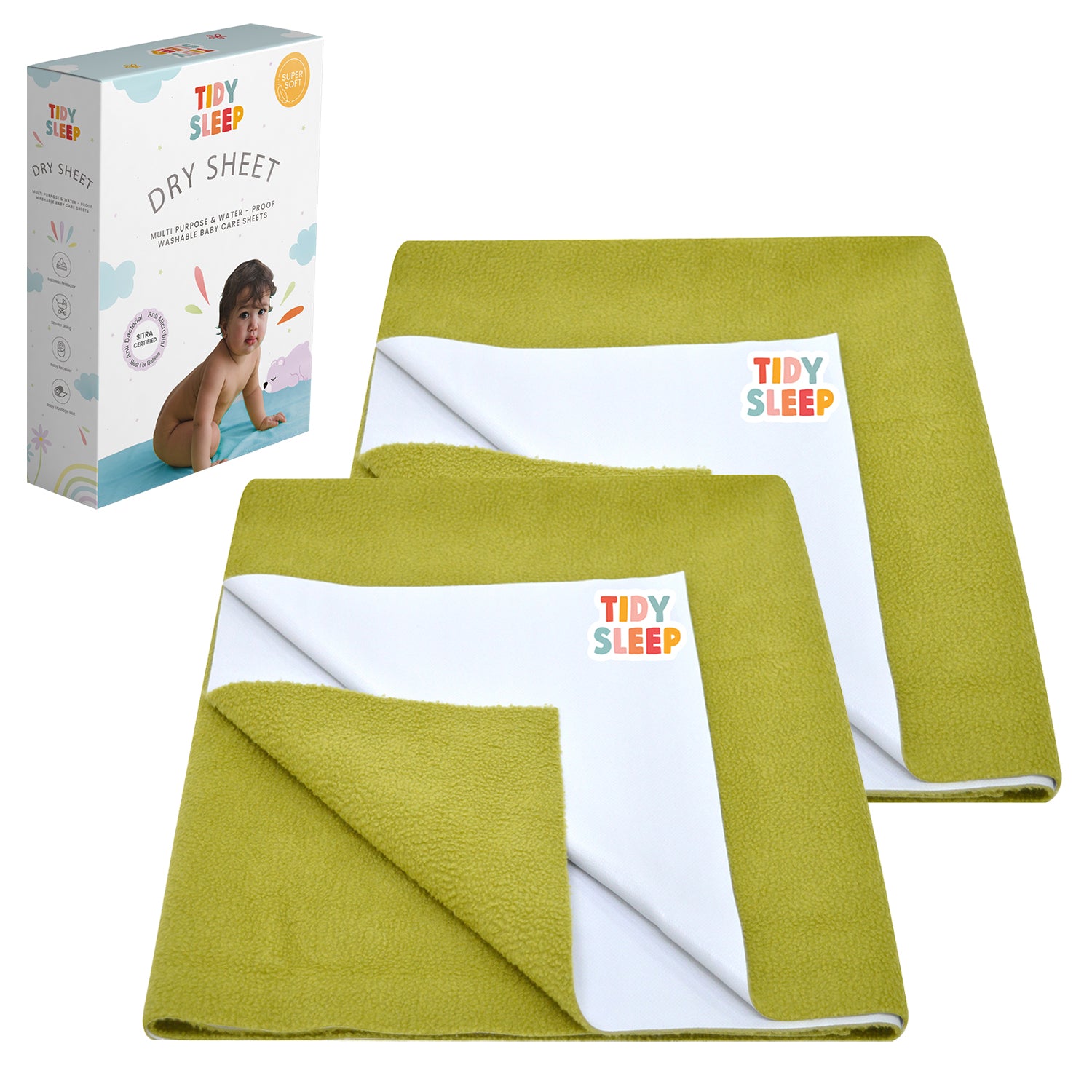 Waterproof Baby Bed Protector Dry Sheet For New Born Babies-Olive Pack Of 2