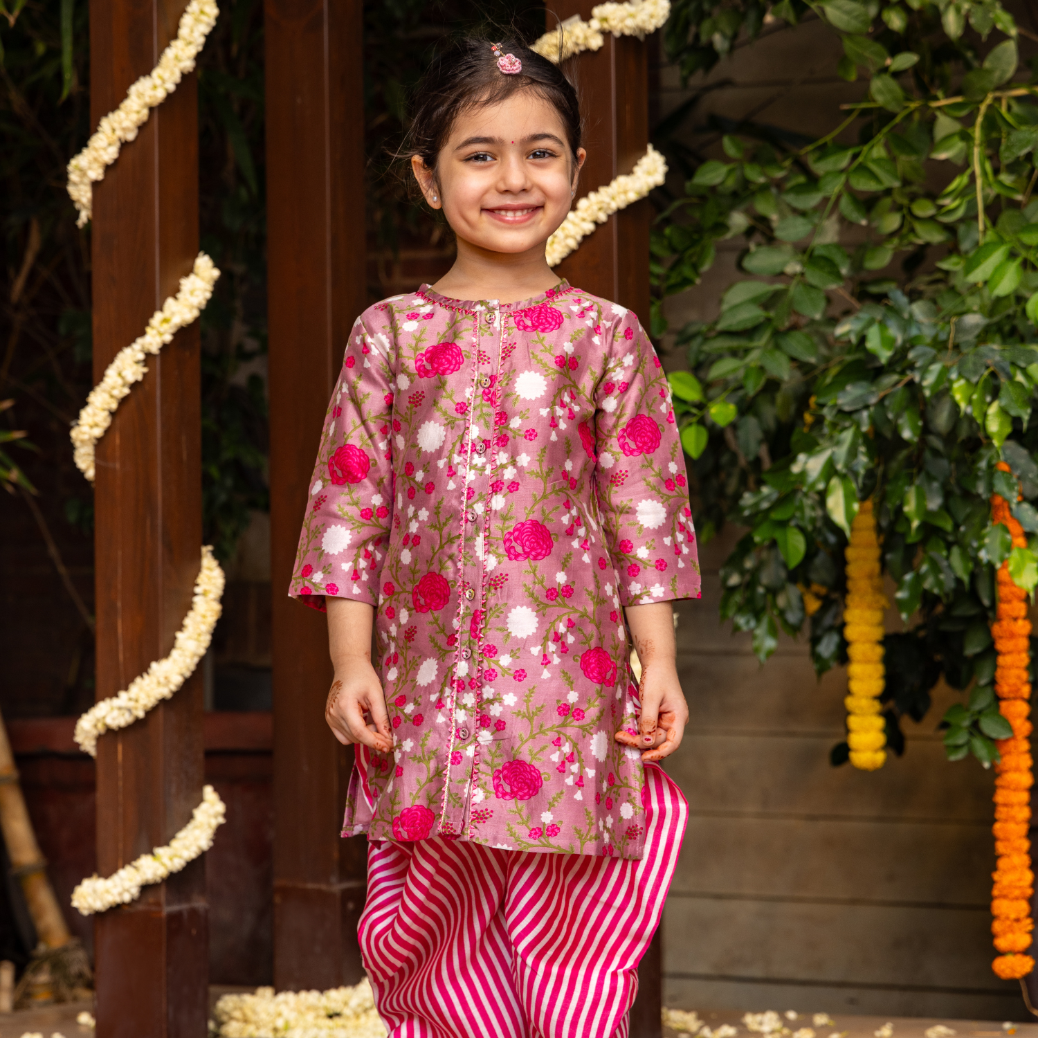 Chanderi Silk | Button Down Kurta with Salwar Set Baby Girls | Festive Wear for Baby/Kids