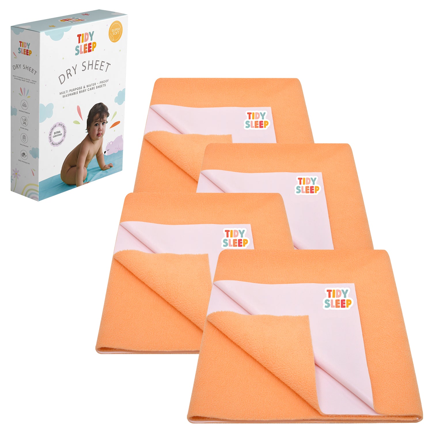 Waterproof Baby Bed Protector Dry Sheet For New Born Babies , Pack of 4,  ( Carrot Orange )