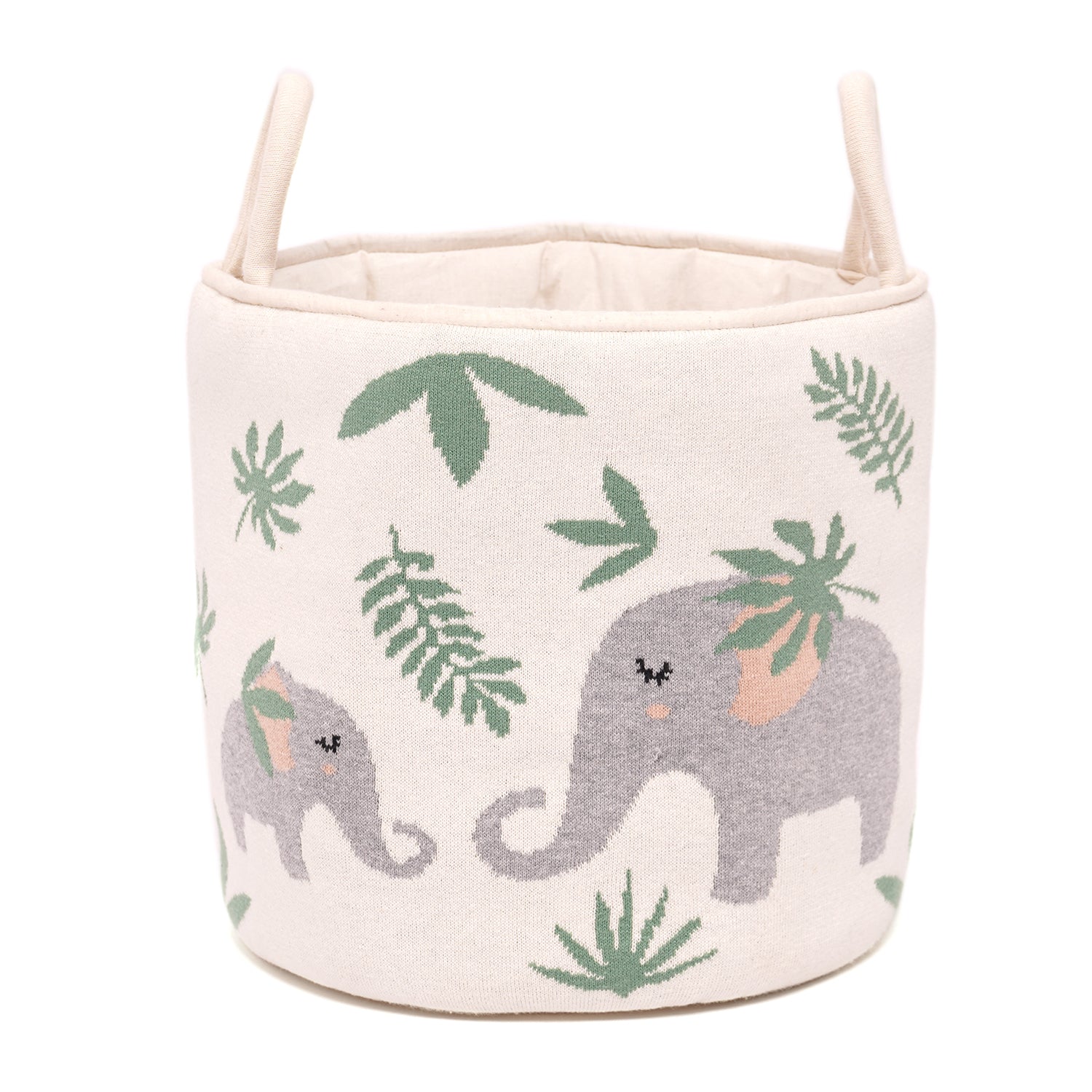 Tidy sleep 100% Cotton Knitted Elephant Print Multipurpose Storage Basket