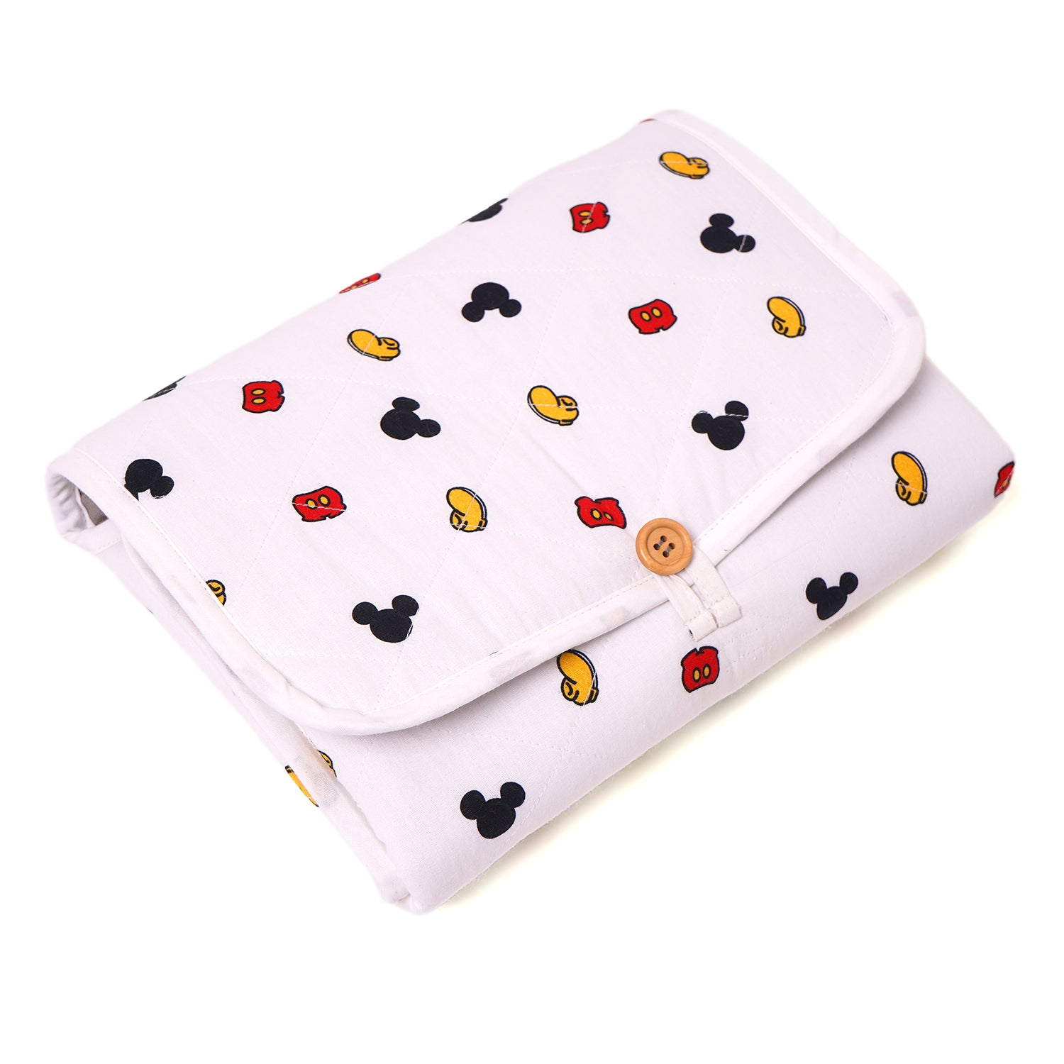 Poplin Waterproof On the go mat for baby | Foldable| with Button & Organizer Pocket ( Mickey)