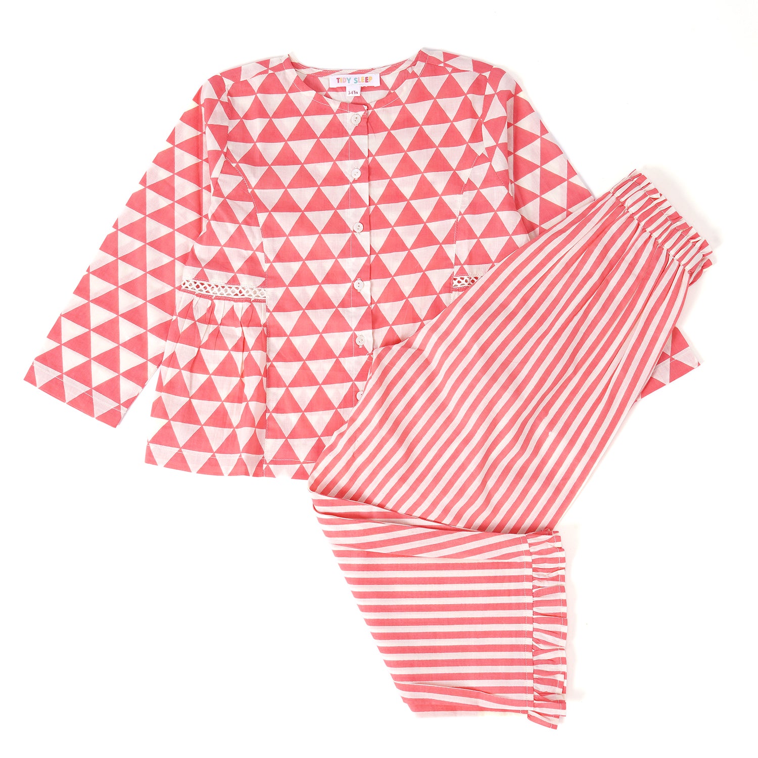 100% Cotton | Triangle Print Baby Girls  Night Suit | Nightwear | Sleepwear for Baby/Kids