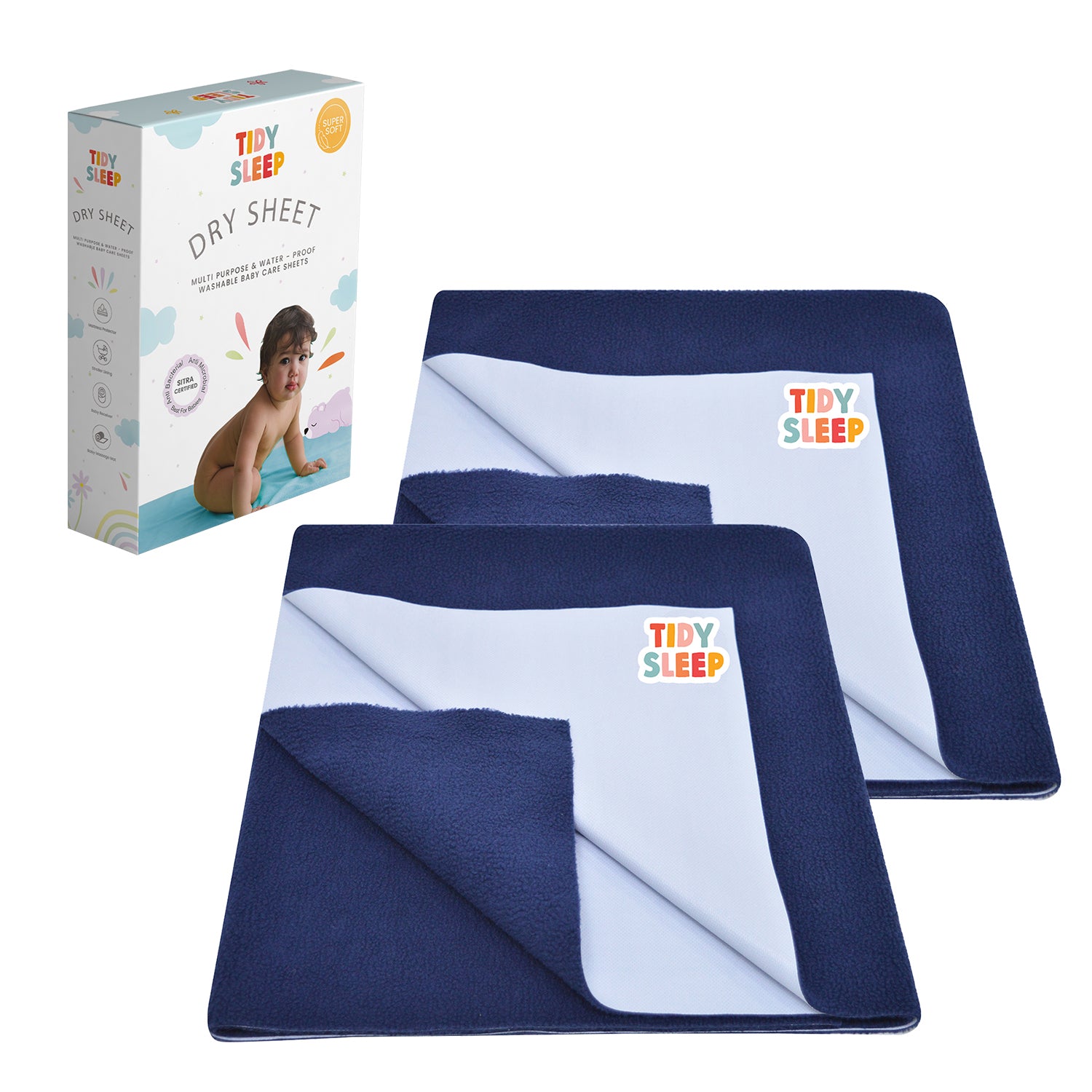 Waterproof Baby Bed Protector Dry Sheet For New Born Babies- Midnight Blue Pack Of 2