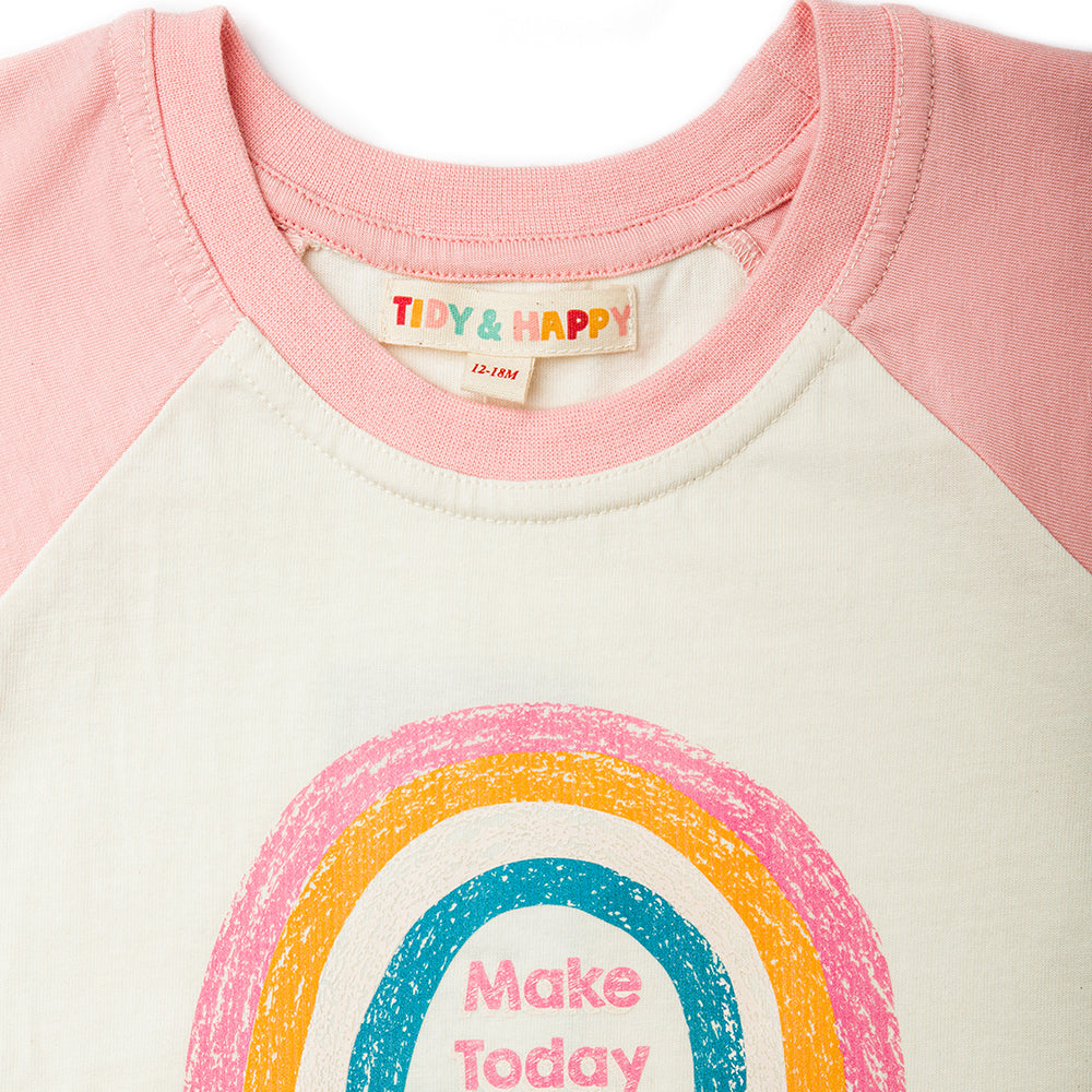 Happy Rainbow  - Half Sleeved Cotton T-Shirt - Pink