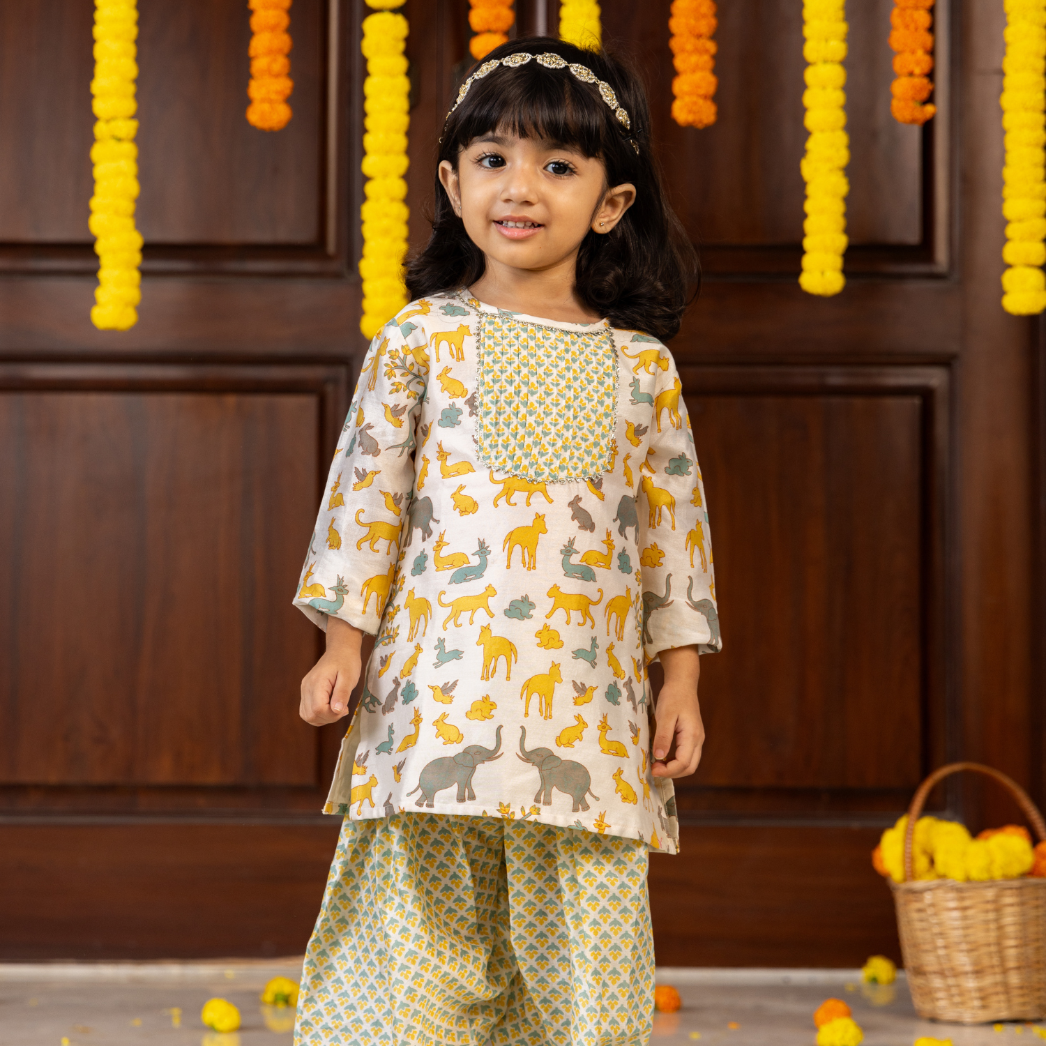 Animal Chanderi Print | Kurta with Salwar Set| Festive Wear