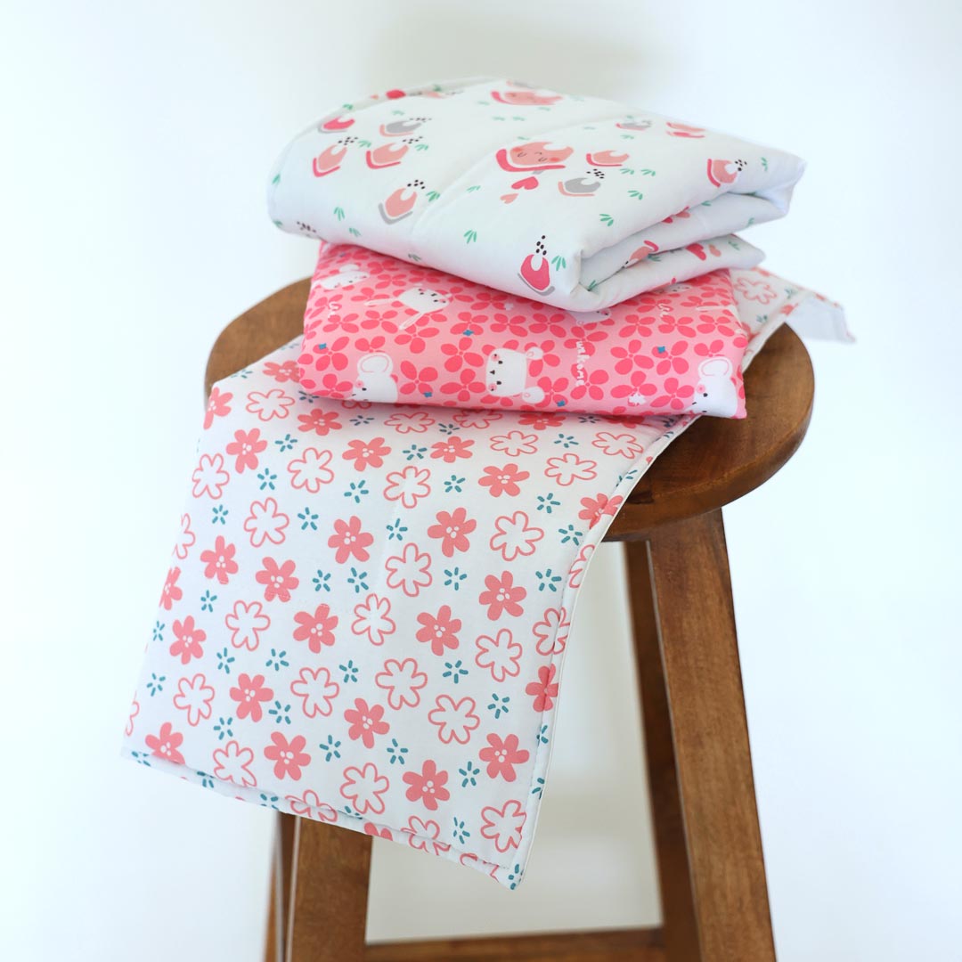 The Flower White Bundle - Gadda Set + Dry Sheet + Quilt + Changing Mat
