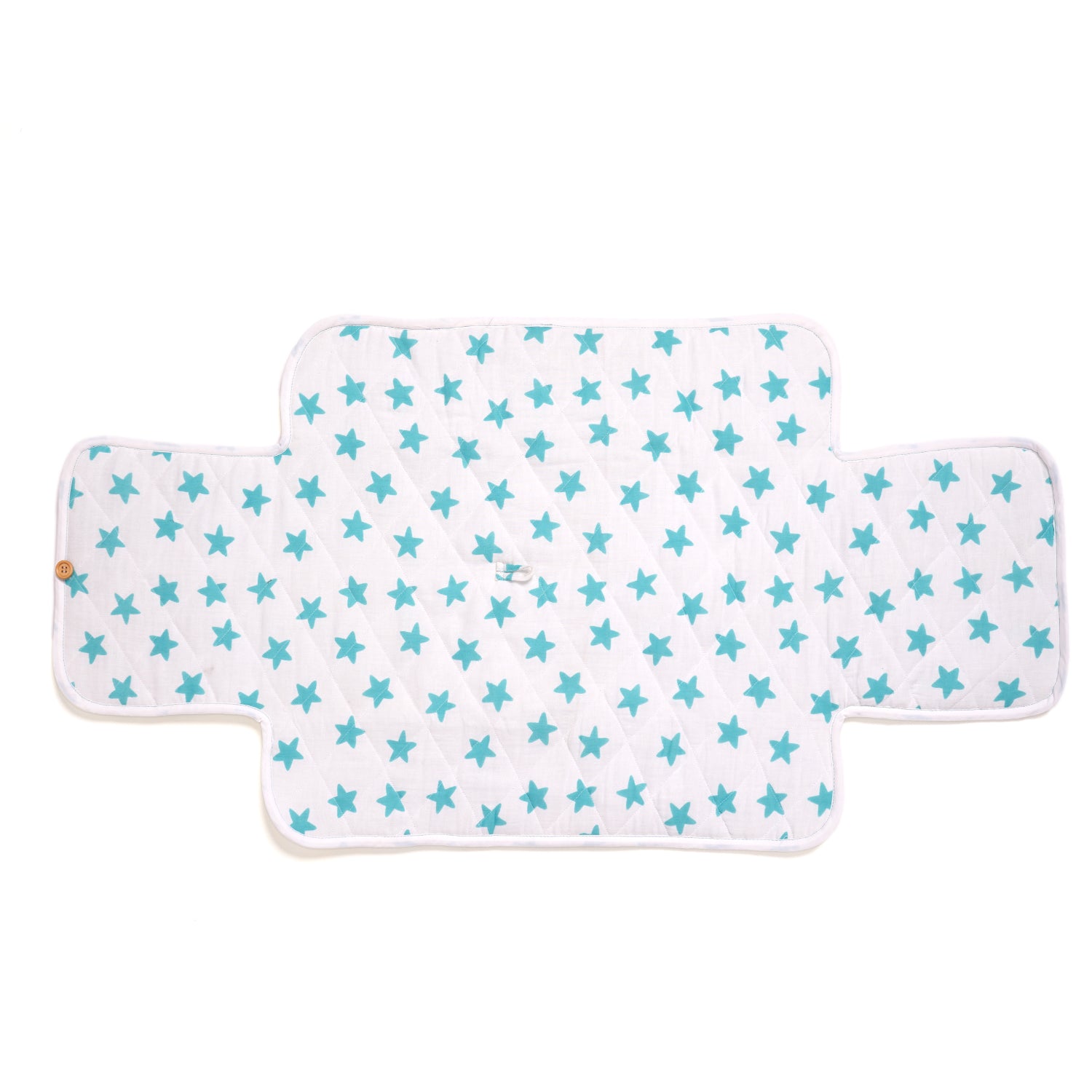 Muslin Waterproof On the go mat for baby | Foldable| with Button & Organizer Pocket ( Blue Star )