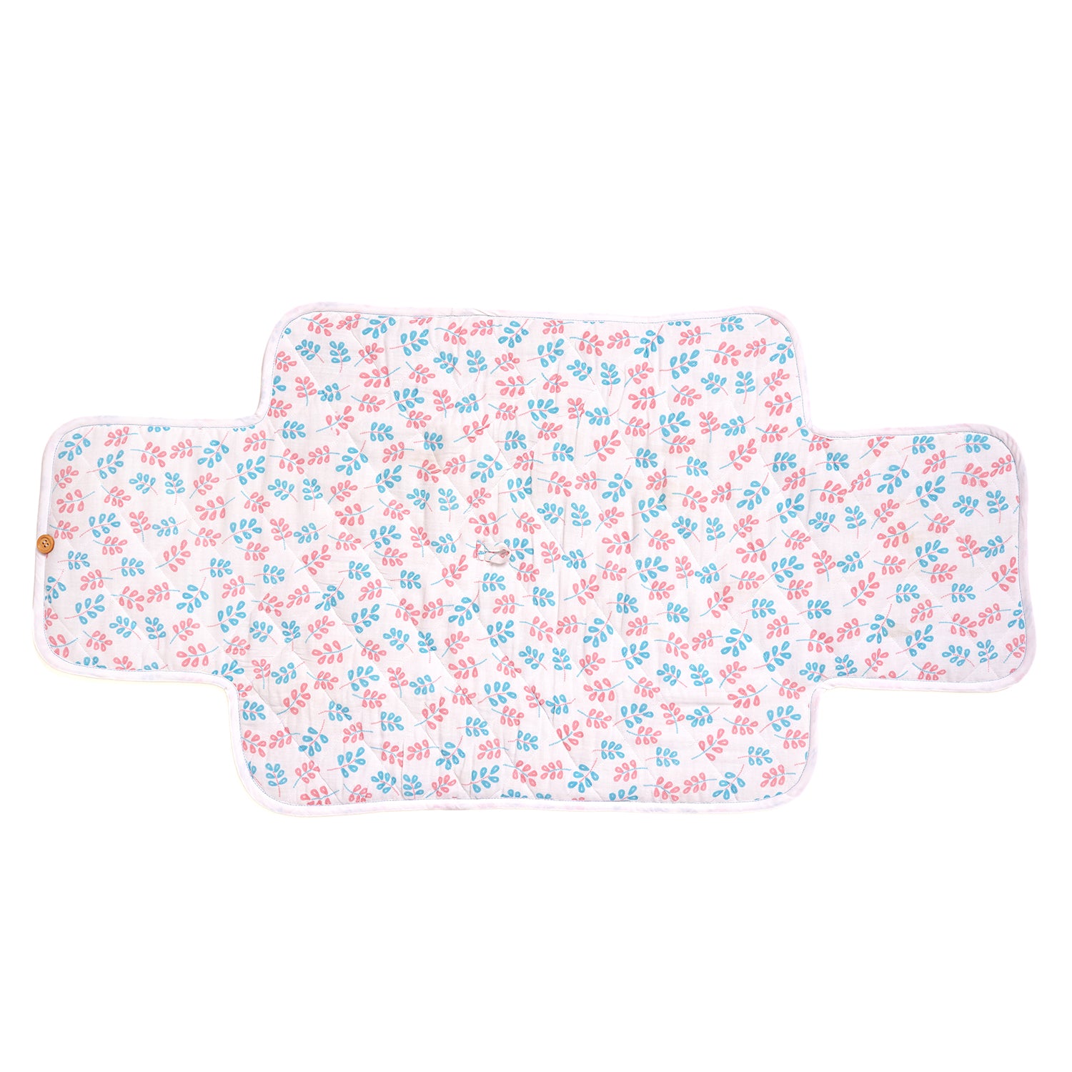 Muslin Waterproof On the go mat for baby | Foldable| with Button & Organizer Pocket ( Little Leaf )