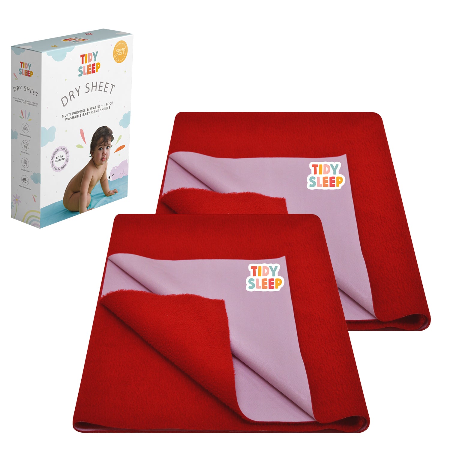 Waterproof Baby Bed Protector Dry Sheet For New Born Babies-Cherry Red Pack Of 2