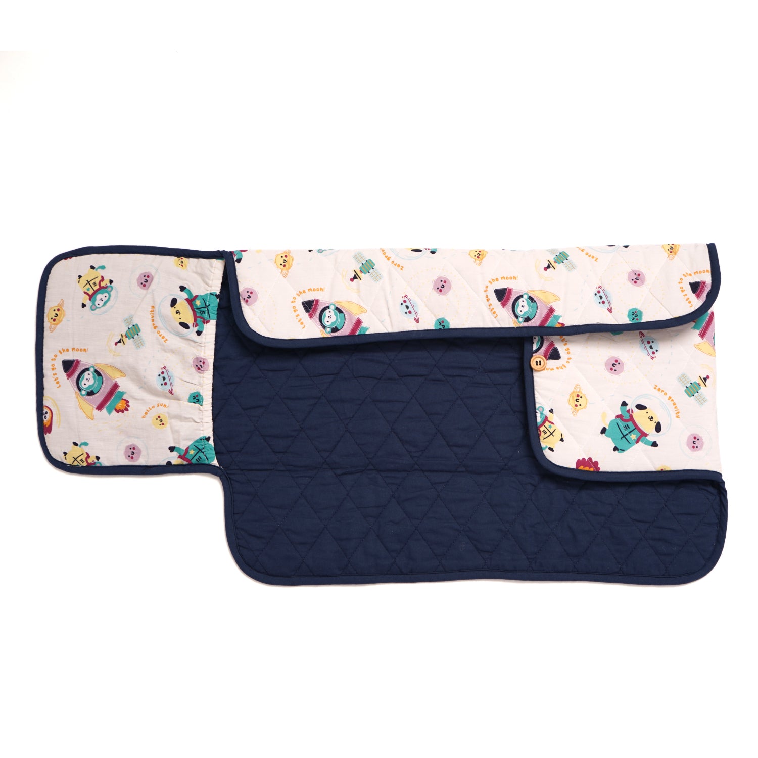 Poplin Waterproof On the go mat for baby | Foldable| with Button & Organizer Pocket ( Our Mission)