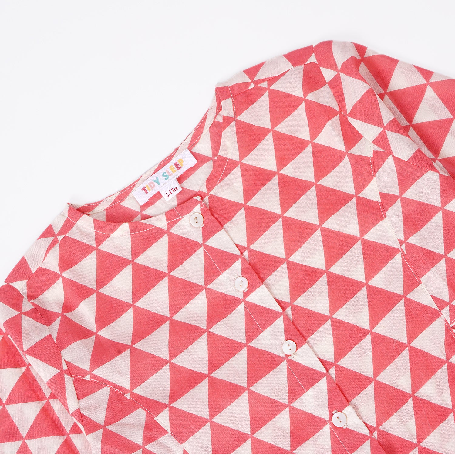 100% Cotton | Triangle Print Baby Girls  Night Suit | Nightwear | Sleepwear for Baby/Kids