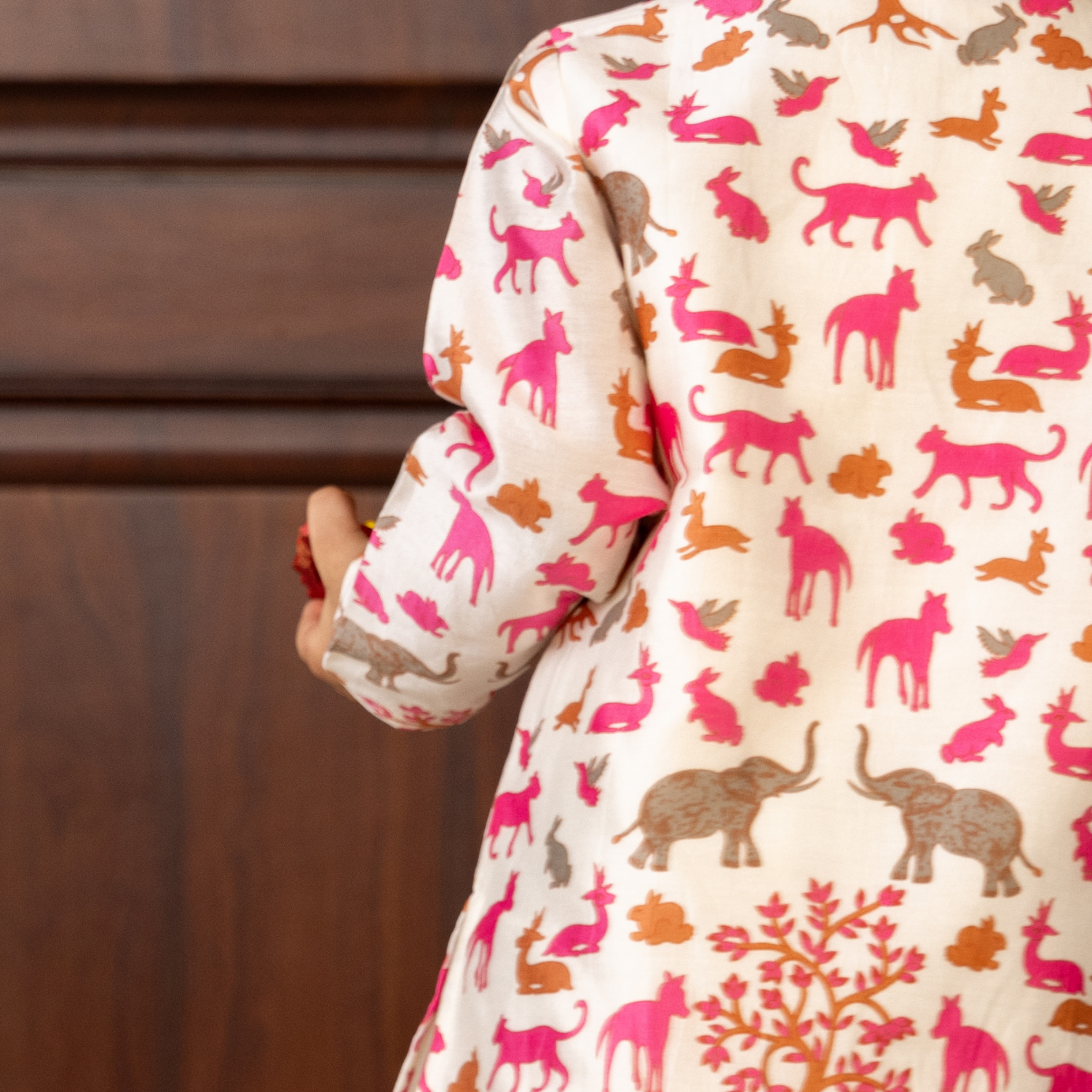 Animal Chanderi Pink Print | Kurta with Pajama Set| Festive Wear