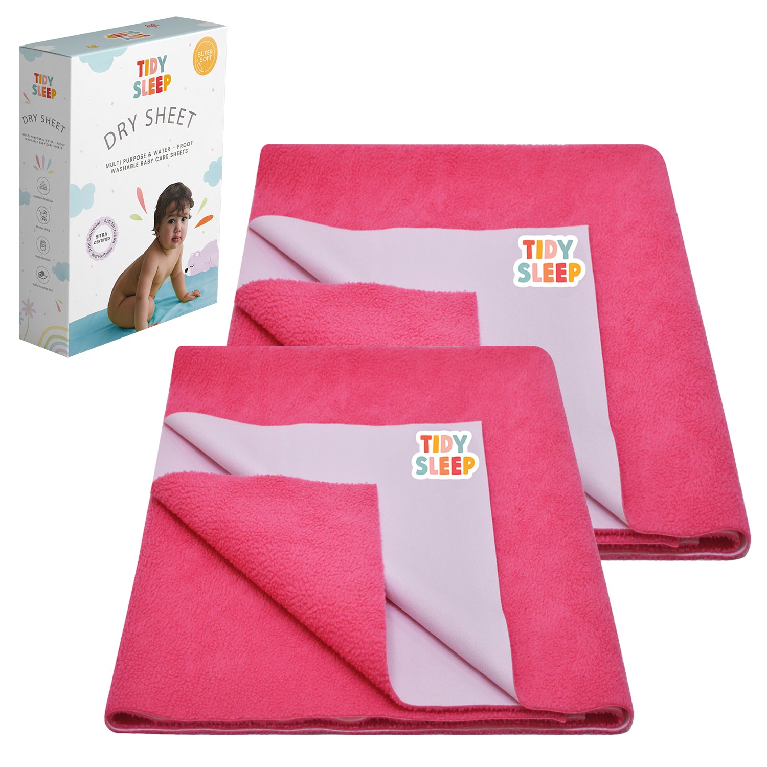 Waterproof Baby Bed Protector Dry Sheet For New Born Babies-Hot Pink Pack Of 2