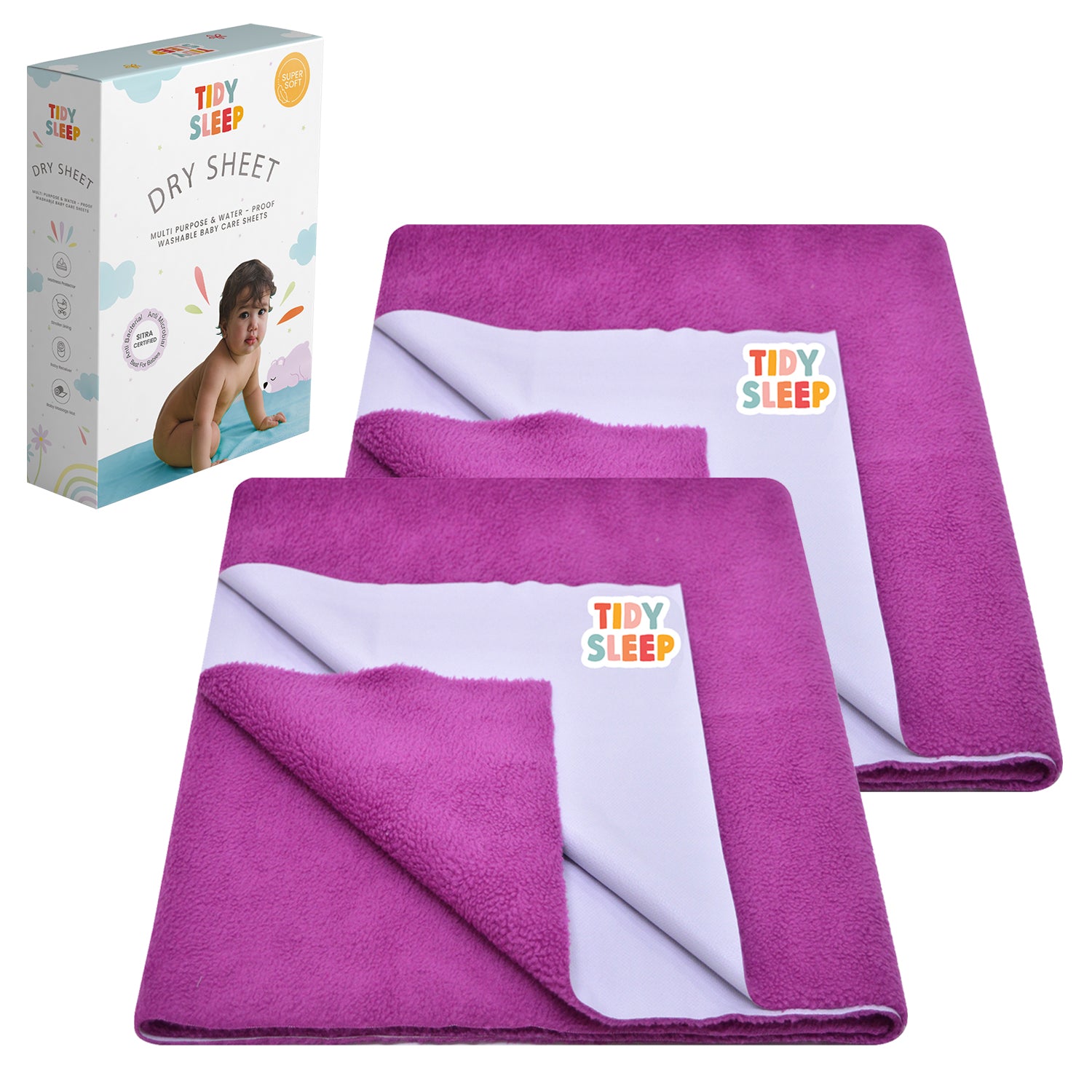 Waterproof Baby Bed Protector Dry Sheet For New Born Babies-Grape Pack Of 2