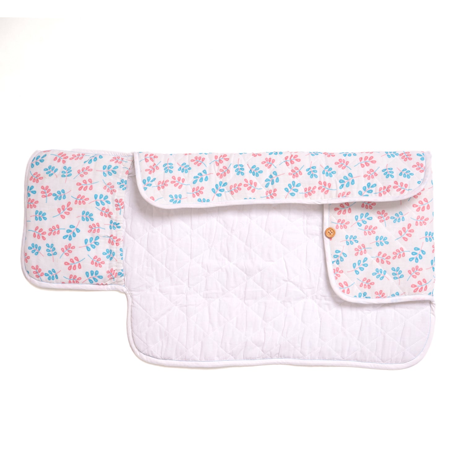 Muslin Waterproof On the go mat for baby | Foldable| with Button & Organizer Pocket ( Little Leaf )