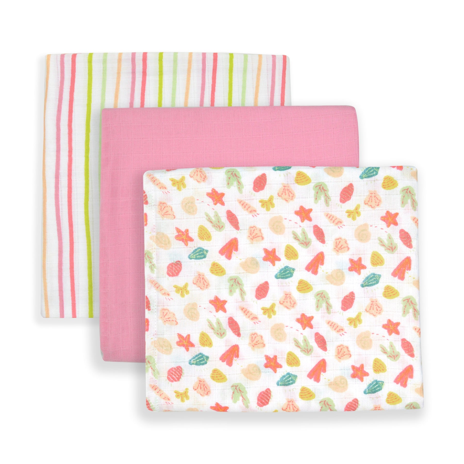 The Shells & Pink Bundle - Swaddle + Sleeping Bag + Burp Cloths + Changing Mats