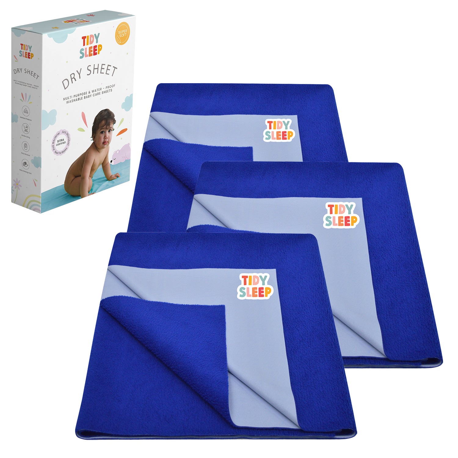 Waterproof Baby Bed Protector Dry Sheet For New Born Babies , Pack of 3,  ( Royal Blue )