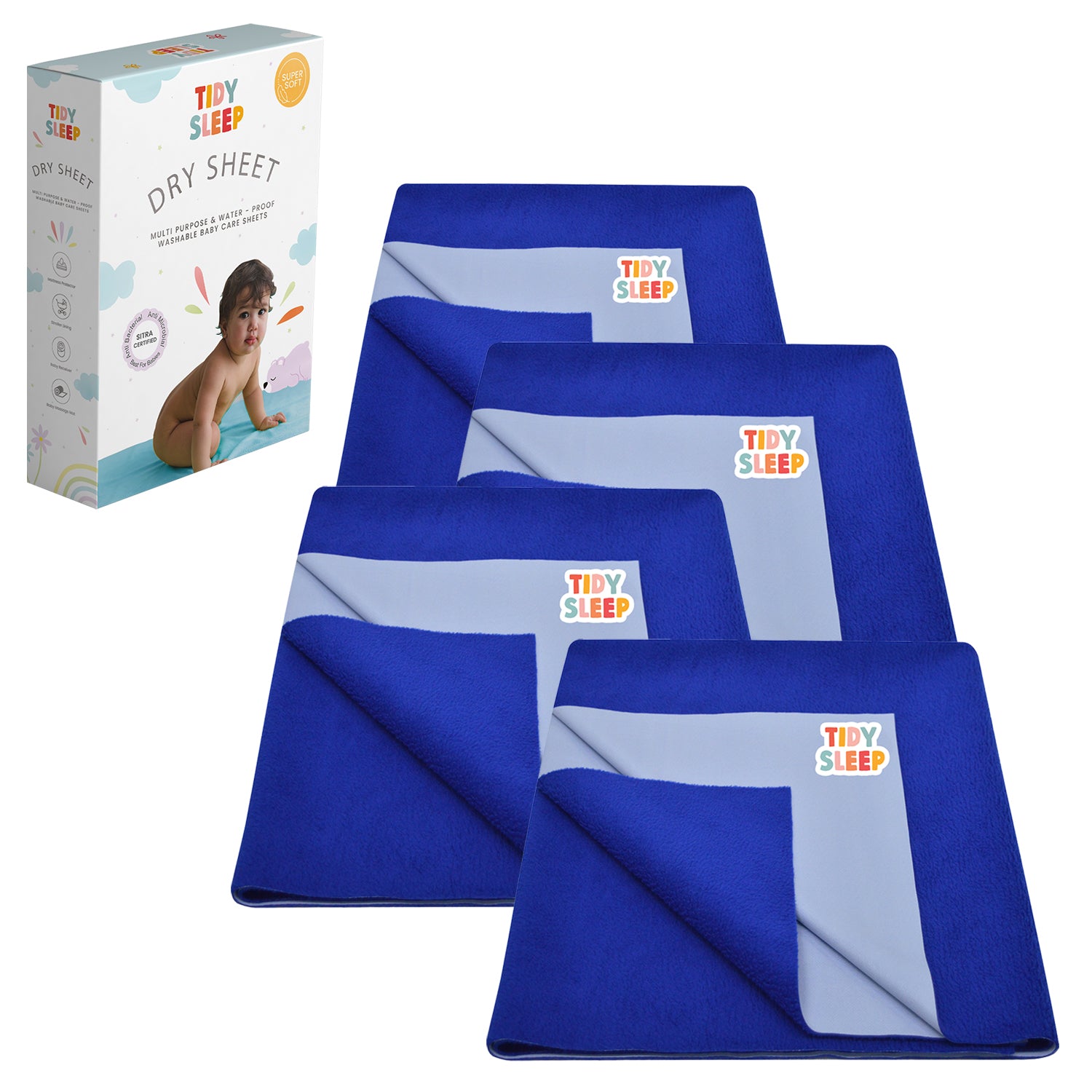 Waterproof Baby Bed Protector Dry Sheet For New Born Babies , Pack of 4,  ( Royal Blue )