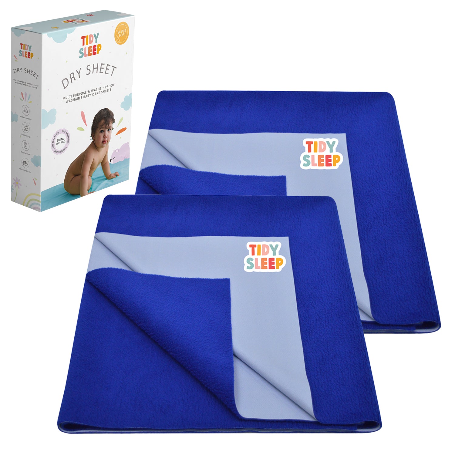 Waterproof Baby Bed Protector Dry Sheet For New Born Babies-Royal Blue Pack Of 2