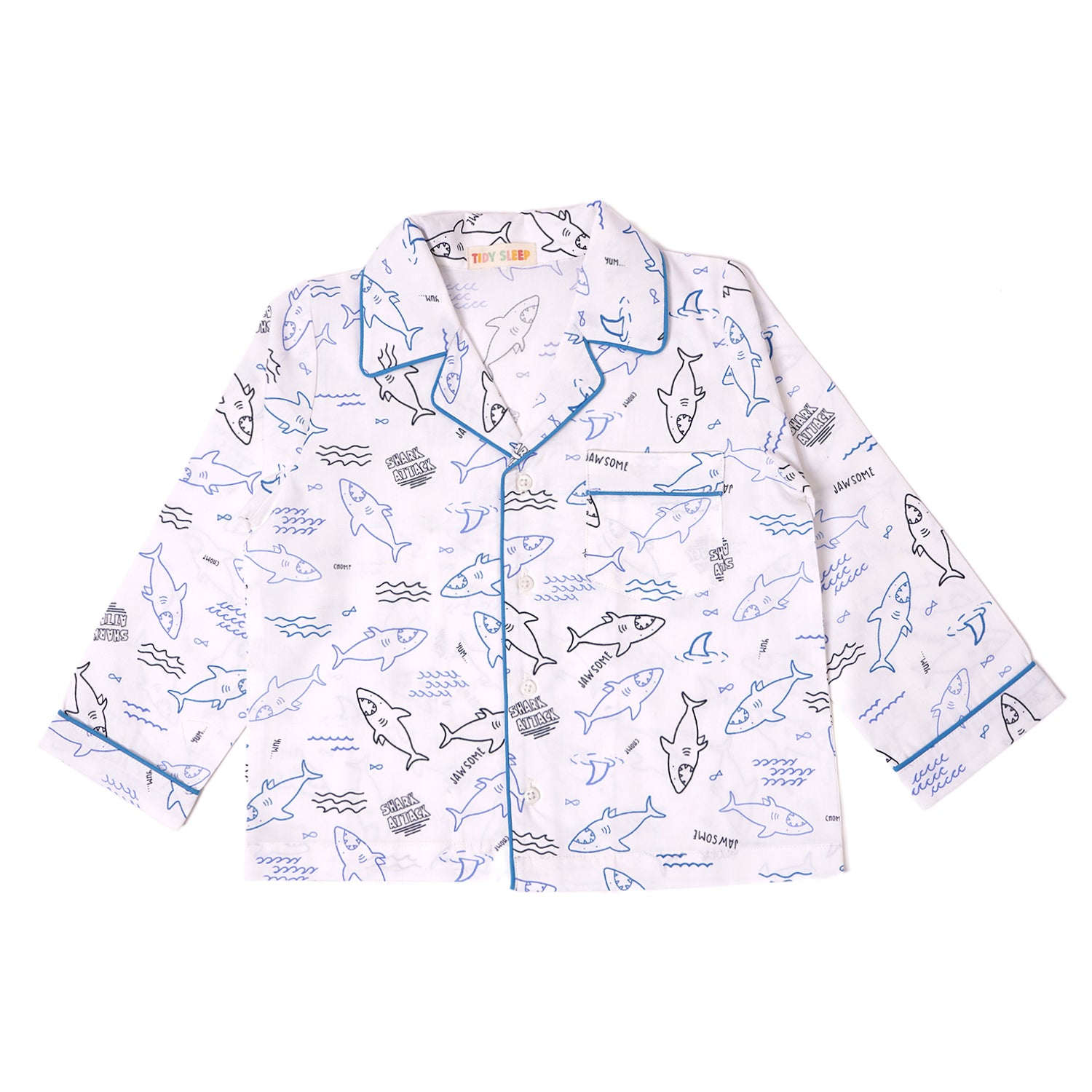 100% Cotton | Shark Print Baby Boys  Night Suit | Nightwear | Sleepwear for Baby/Kids