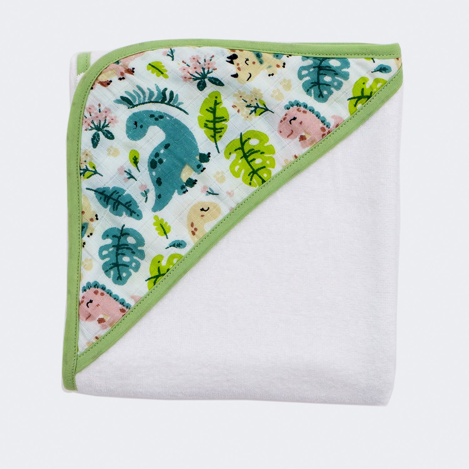 Baby Woven Muslin Hood Bath Towel With Face Napkin - Little Dino