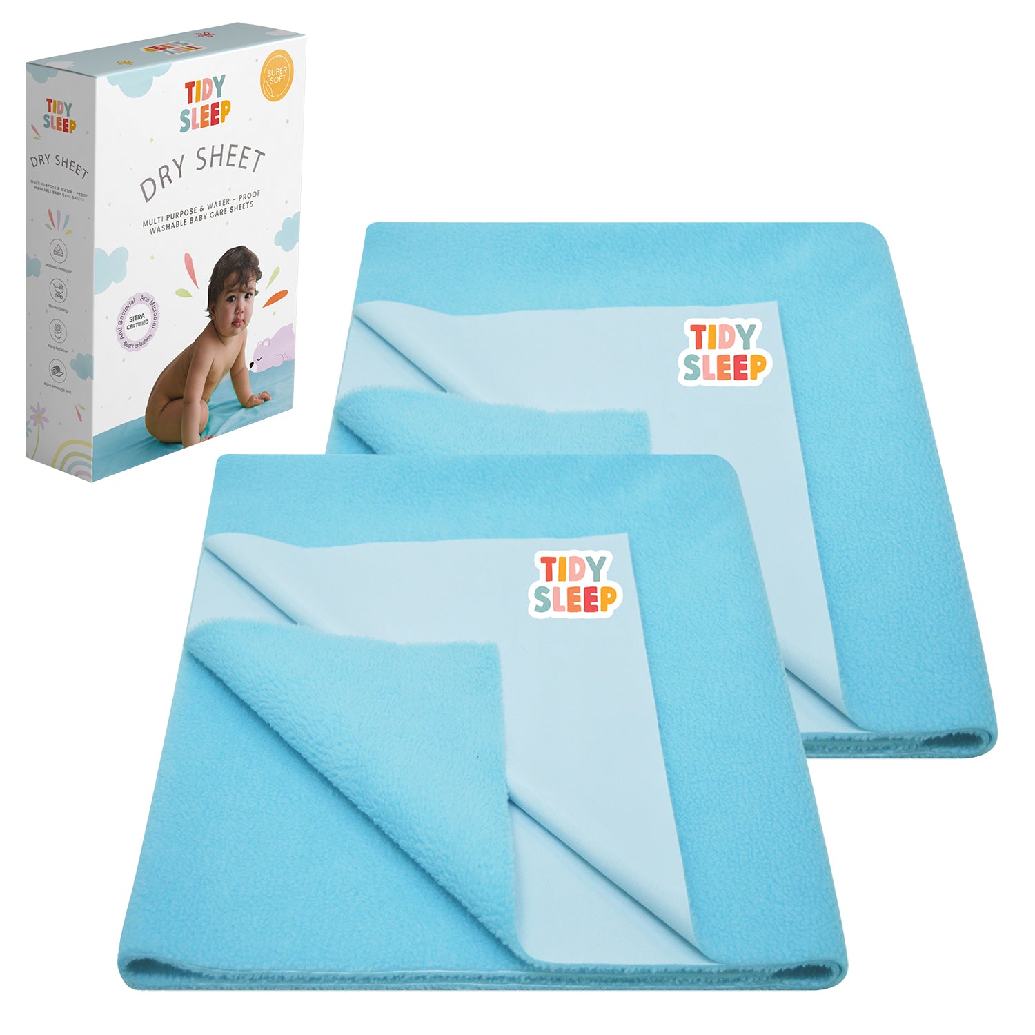 Waterproof Baby Bed Protector Dry Sheet For New Born Babies-Baby Blue Pack Of 2