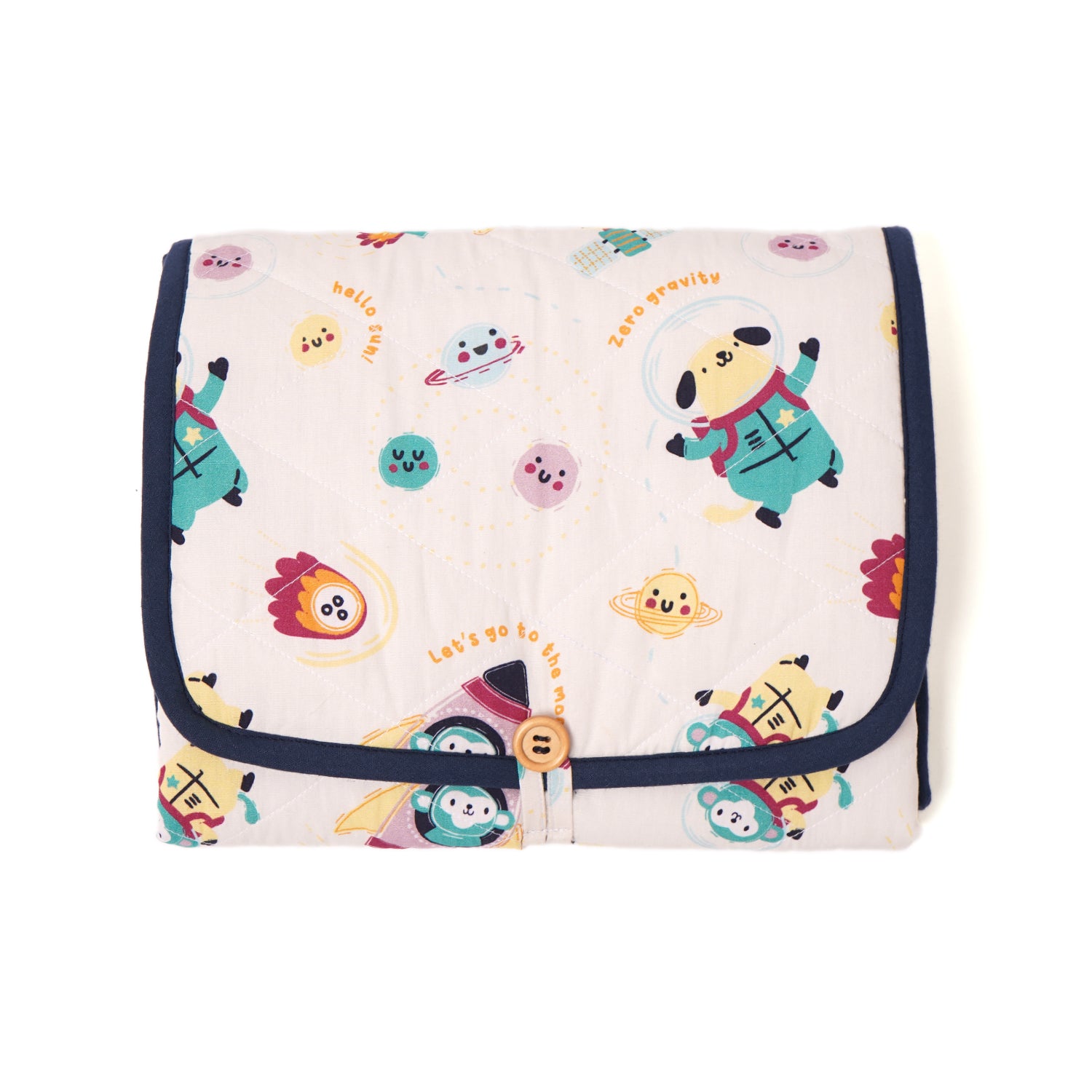 Poplin Waterproof On the go mat for baby | Foldable| with Button & Organizer Pocket ( Our Mission)