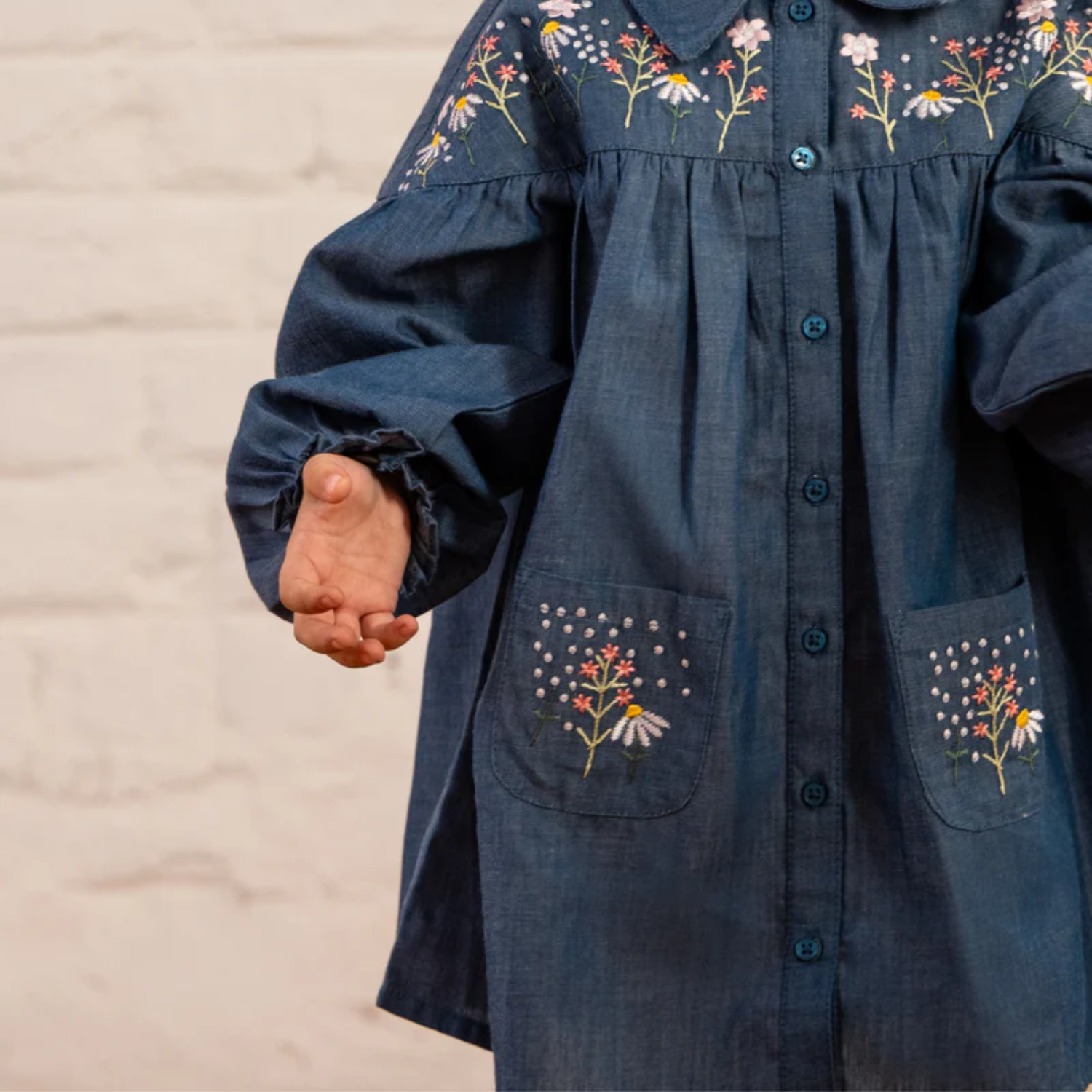 Embroidered Button Down Shirt Dress