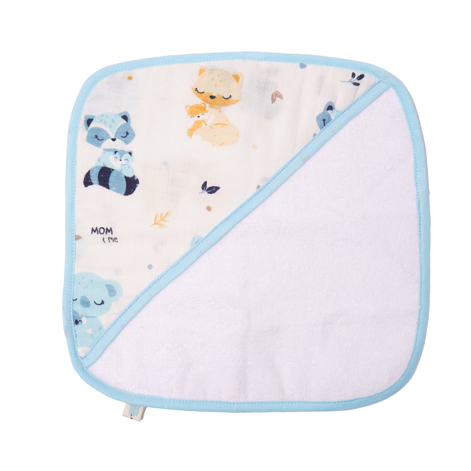 Muslin Baby Face Cloth/Face Towel for New Born Pack 4 ( Mom&Me & Dino & Shells & Blue Puff)