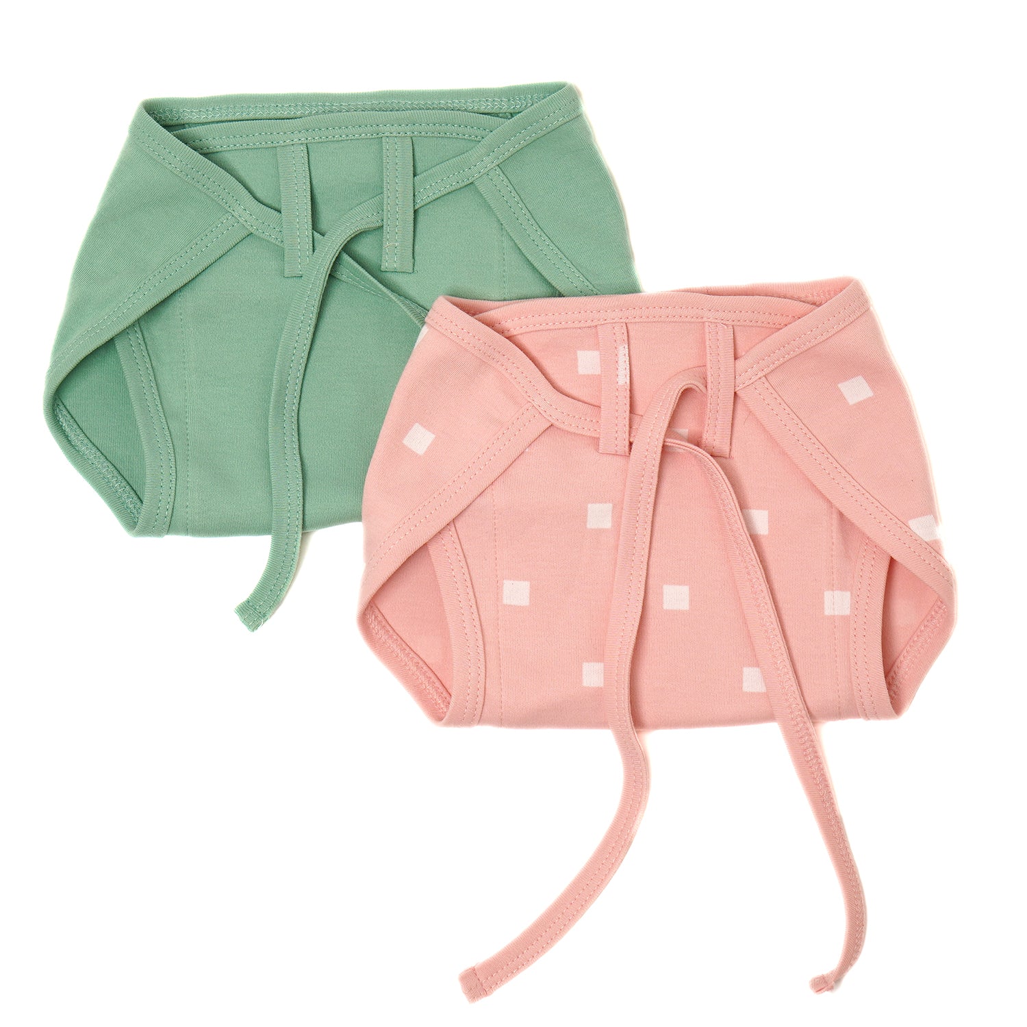 100% Cotton Jersey Nappies [Set - 1] Pack of 2 Solid Green & Pink Polka