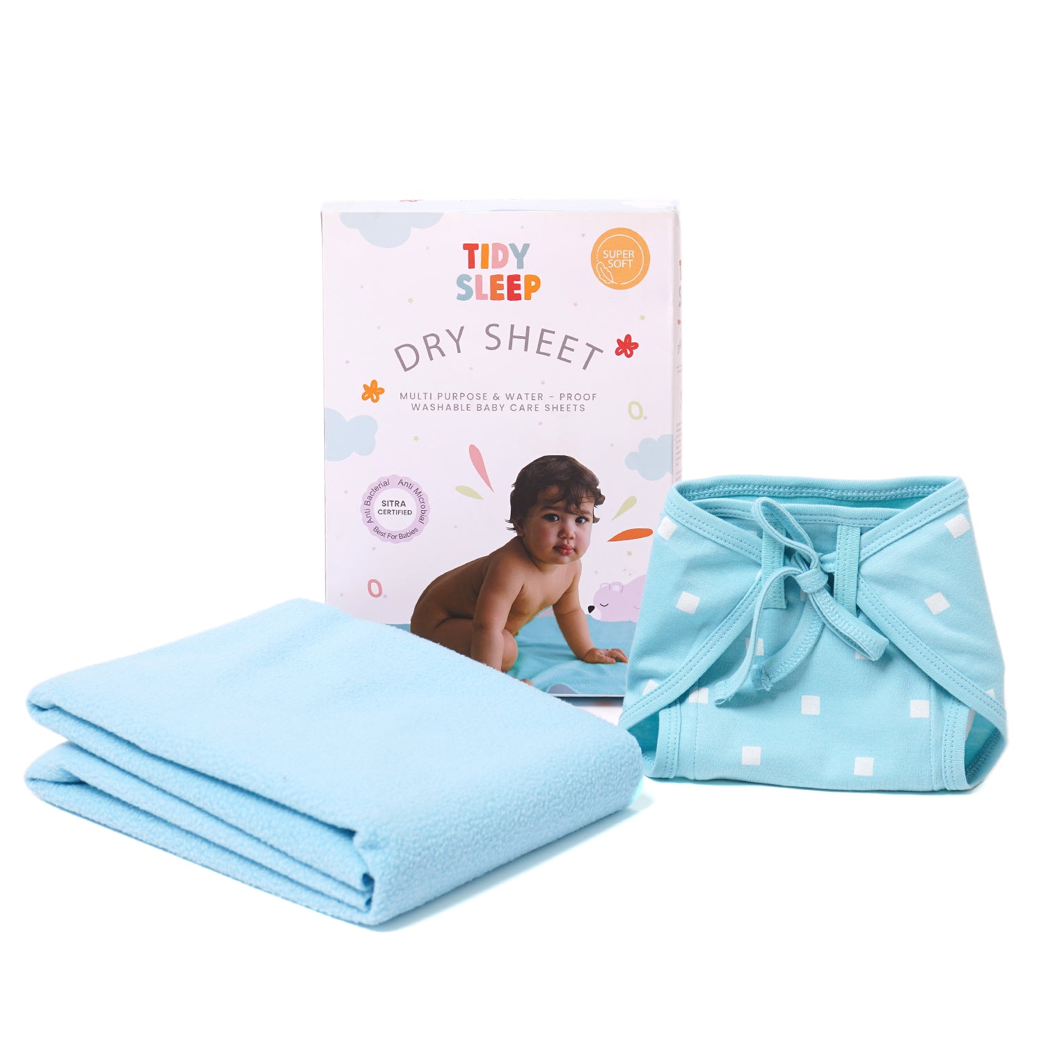 Waterproof Baby Dry Sheet with Jersey cotton Cloth Nappy Combo For New Born (Polka Blue)