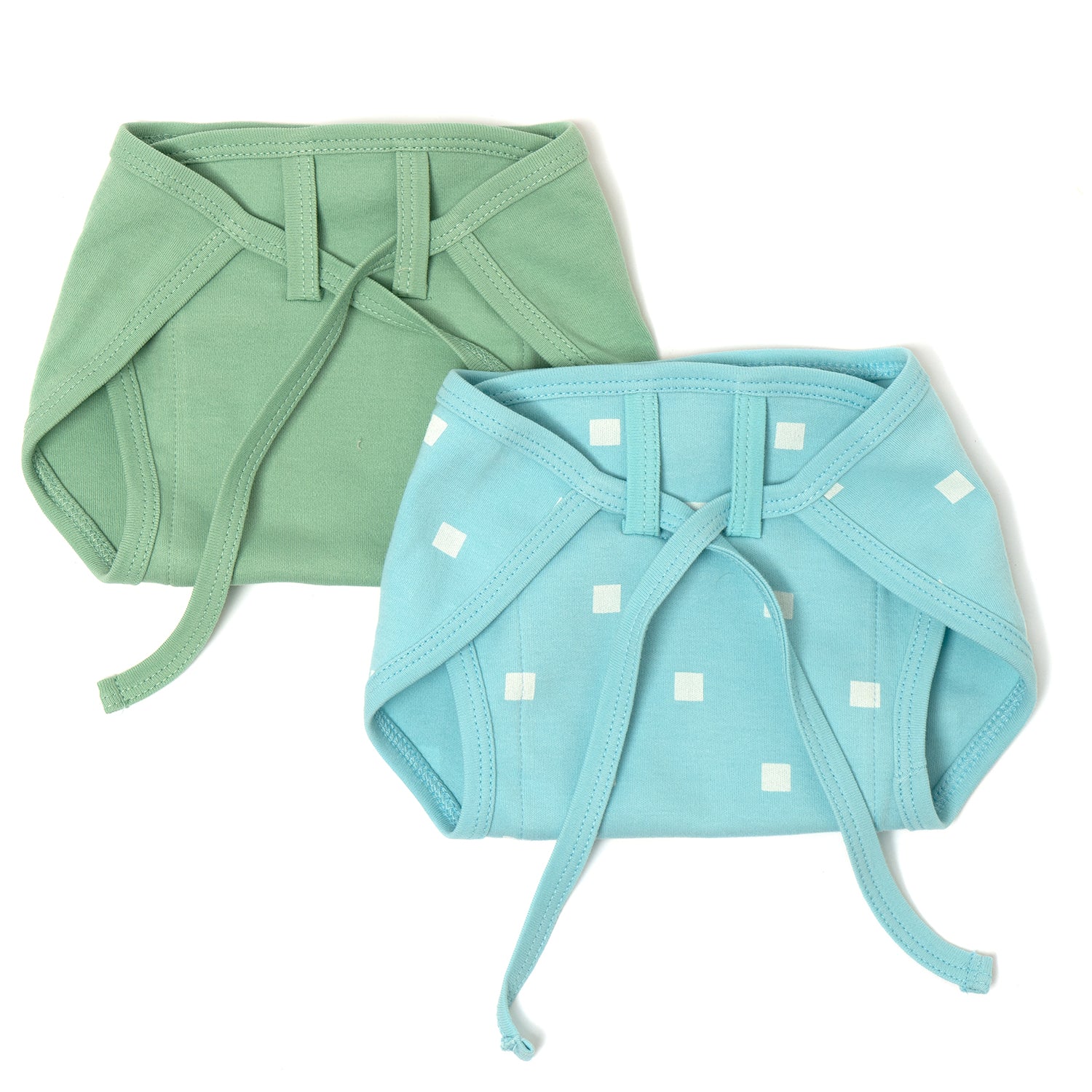 100% Cotton Jersey Nappies [Set - 4] Pack of 2 Solid Green & Blue Polka