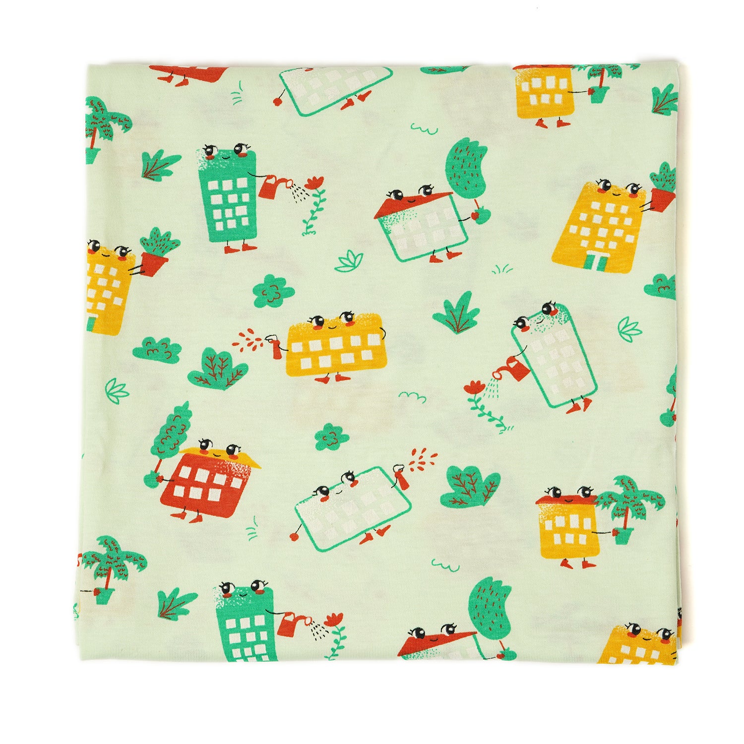 Cotton Jersey Swaddle - Green Wild City