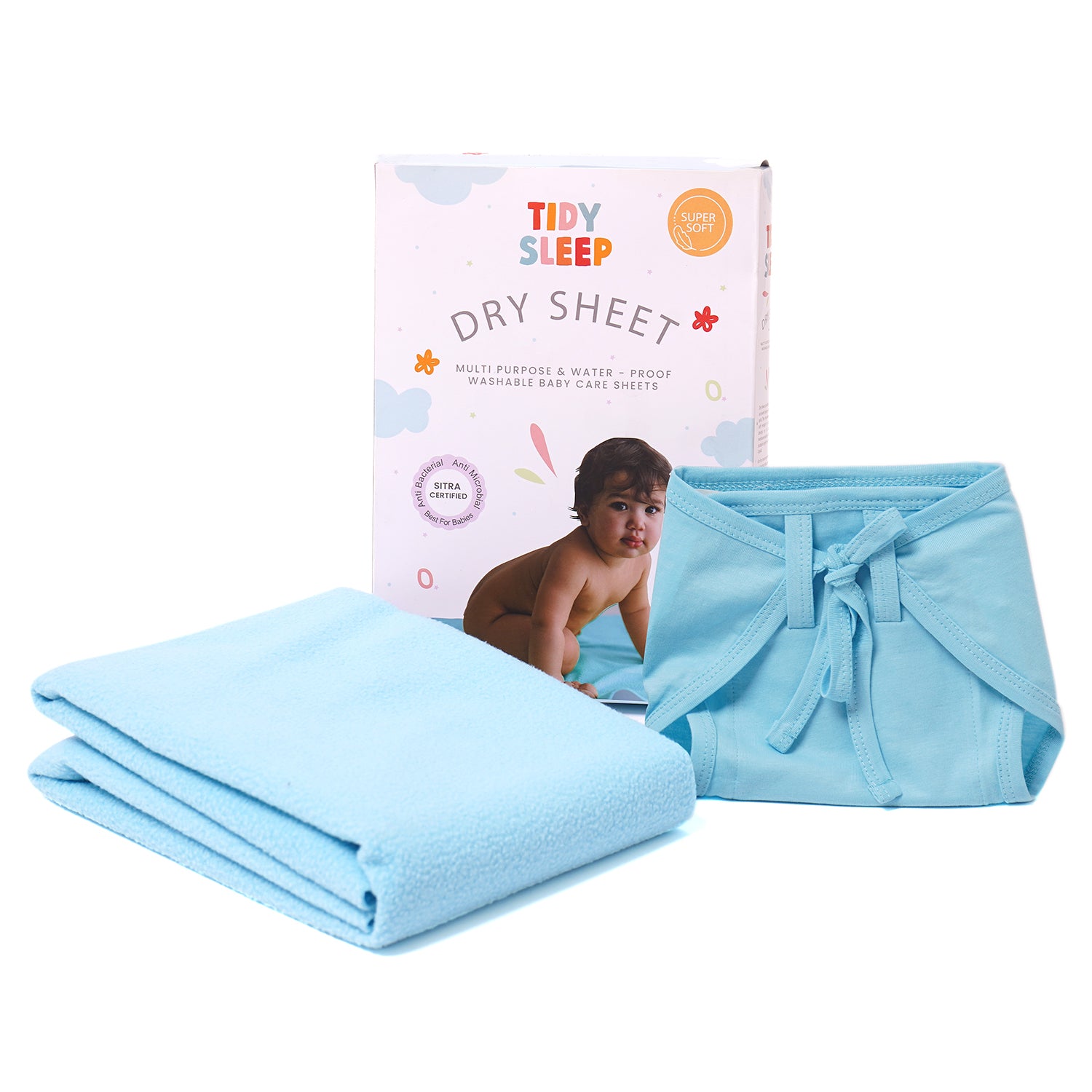 Waterproof Baby Dry Sheet with Jersey cotton Cloth Nappy Combo For New Born (Solid Blue)