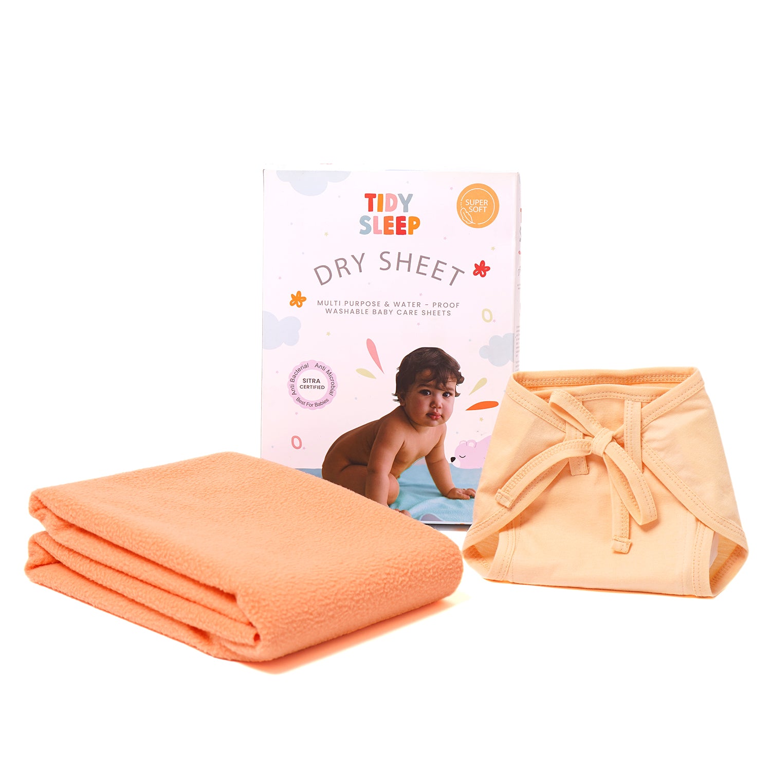 Waterproof Baby Dry Sheet with Jersey cotton Cloth Nappy Combo For New Born (Orange)