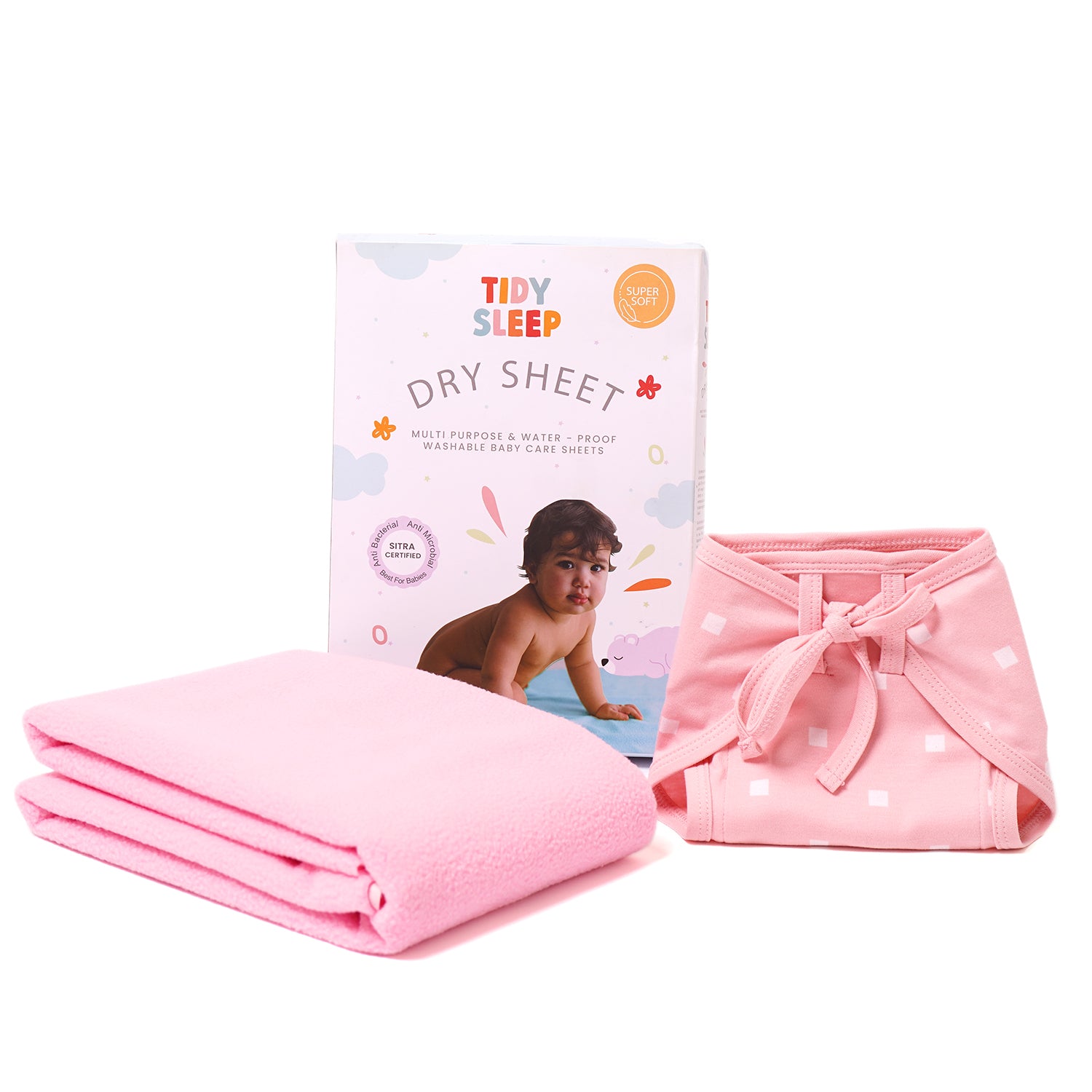 Waterproof Baby Dry Sheet with Jersey cotton Cloth Nappy Combo For New Born (Polka Pink)