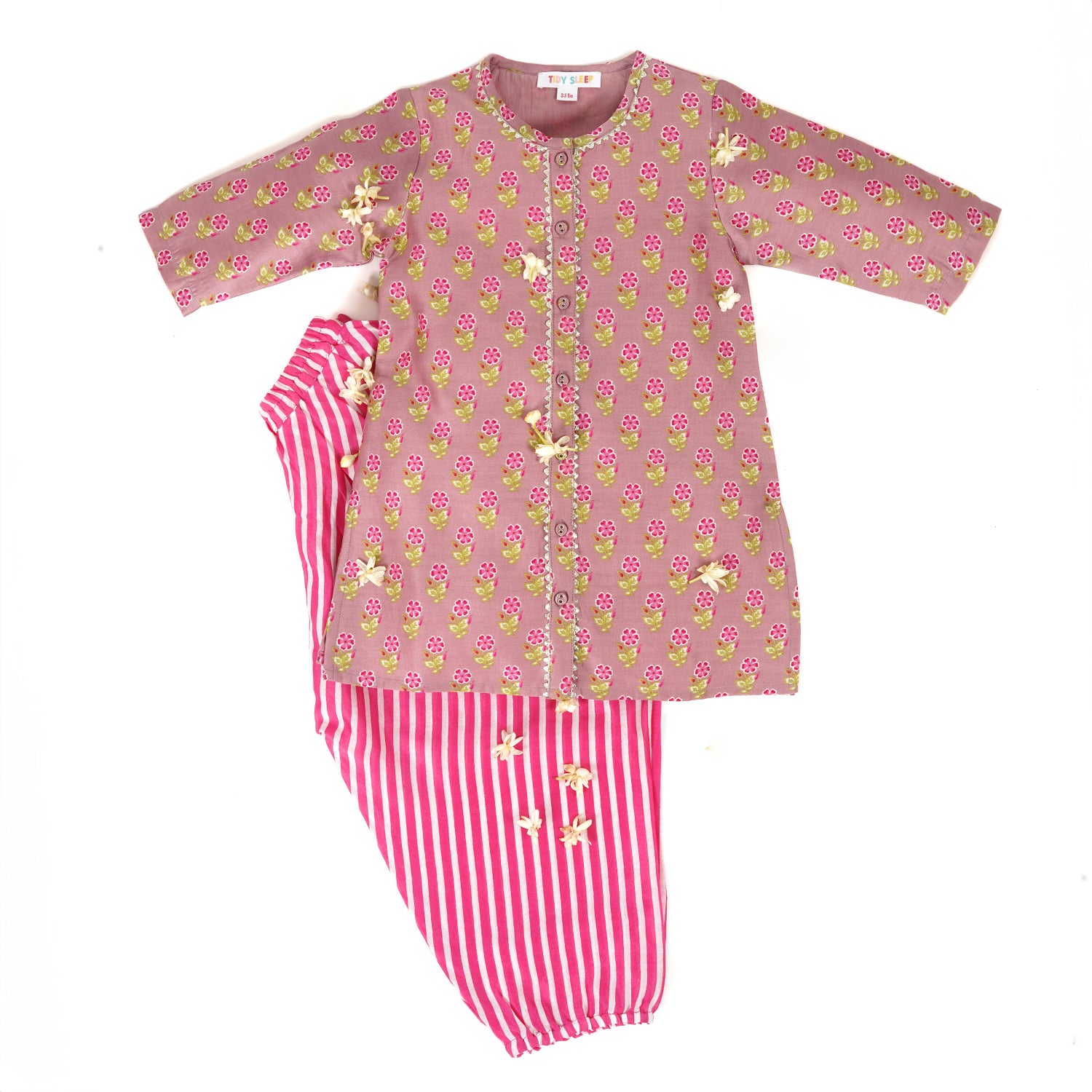 Chanderi Silk | Button Down Kurta with Salwar Set Baby Girls | Festive Wear for Baby/Kids