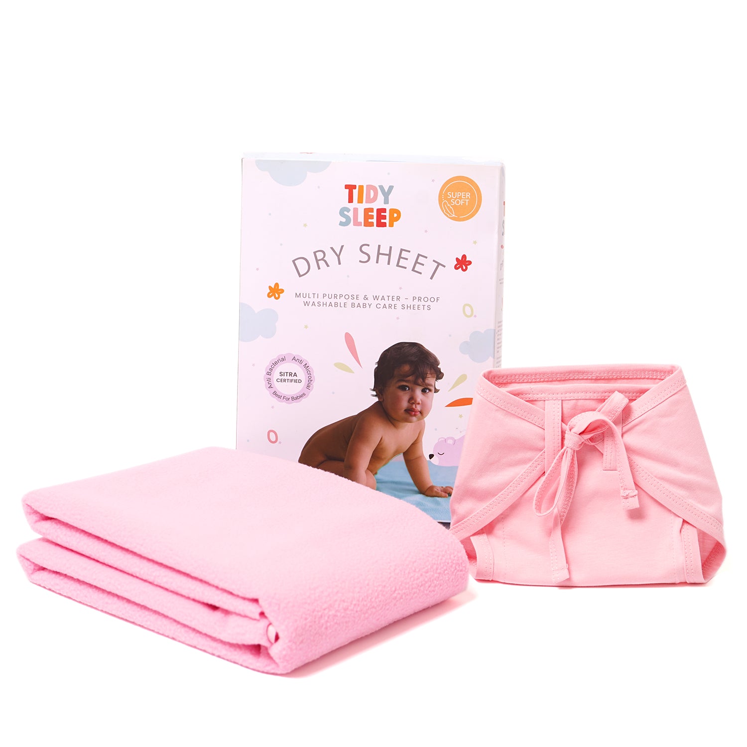 Waterproof Baby Dry Sheet with Jersey cotton Cloth Nappy Combo For New Born (Solid Pink)