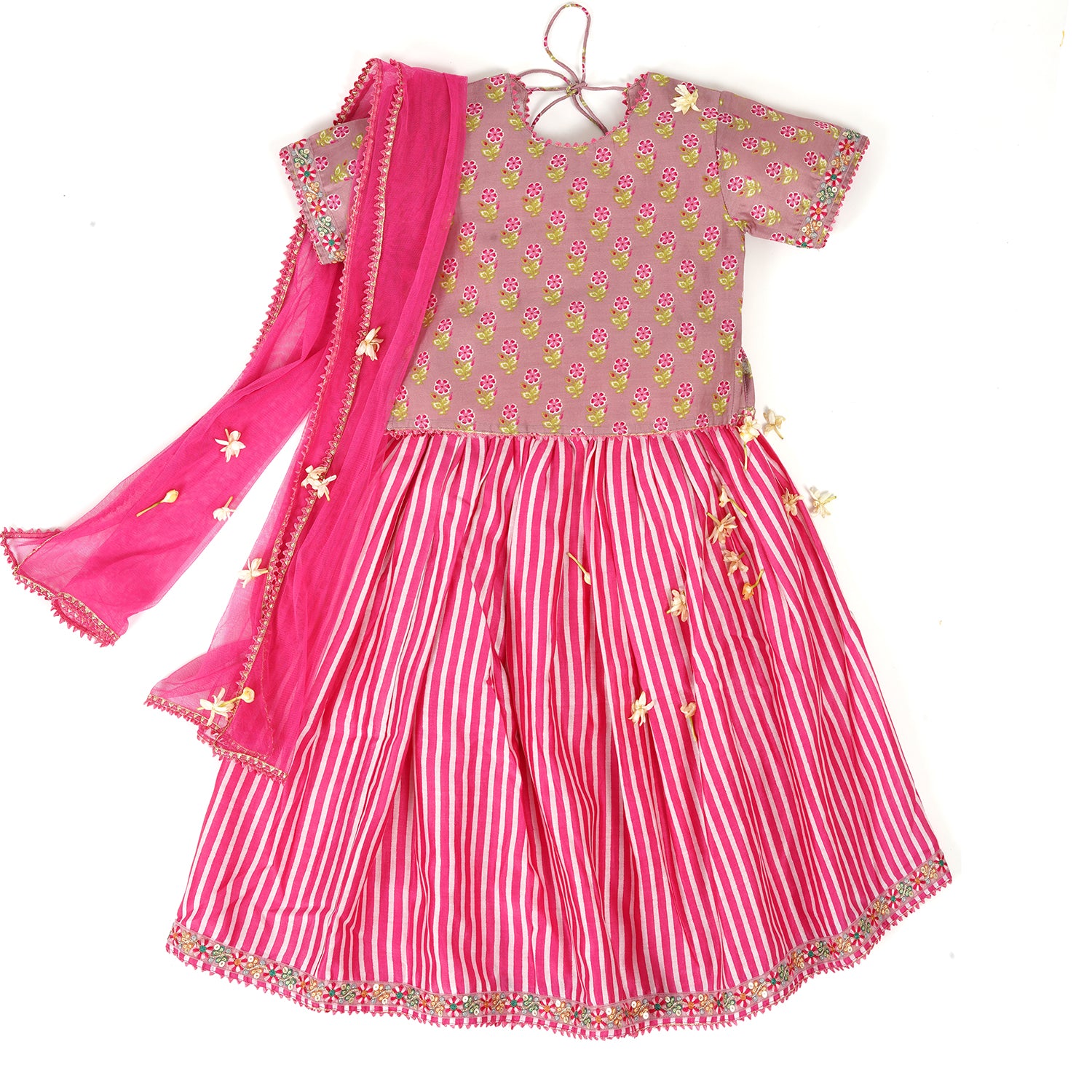 Chanderi Silk | Choli with Skirt & Chunni Set Baby Girls | Festive Wear for Baby/Kids