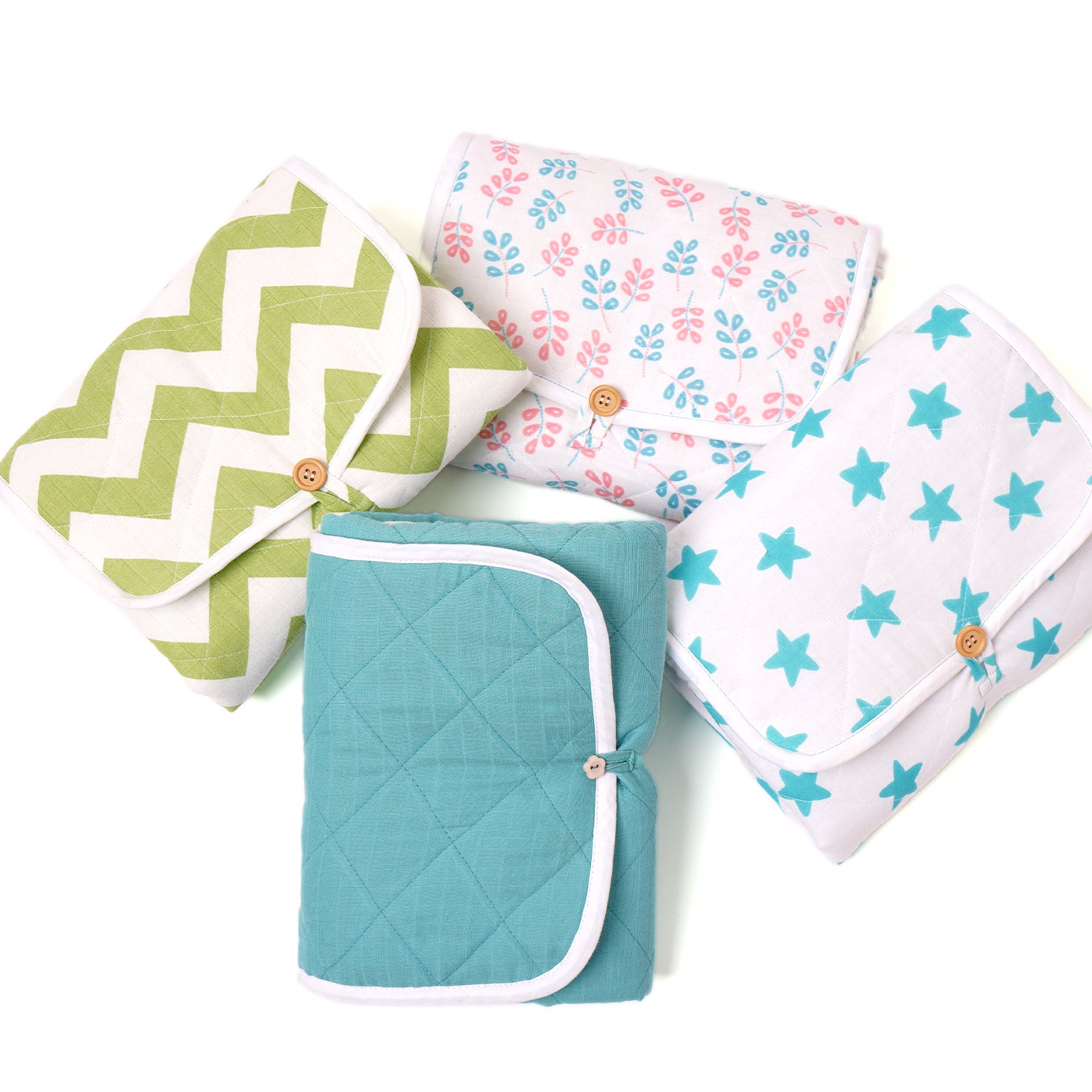 Muslin Waterproof On the go mat for baby | Foldable| with Button & Organizer Pocket ( Solid Mint )