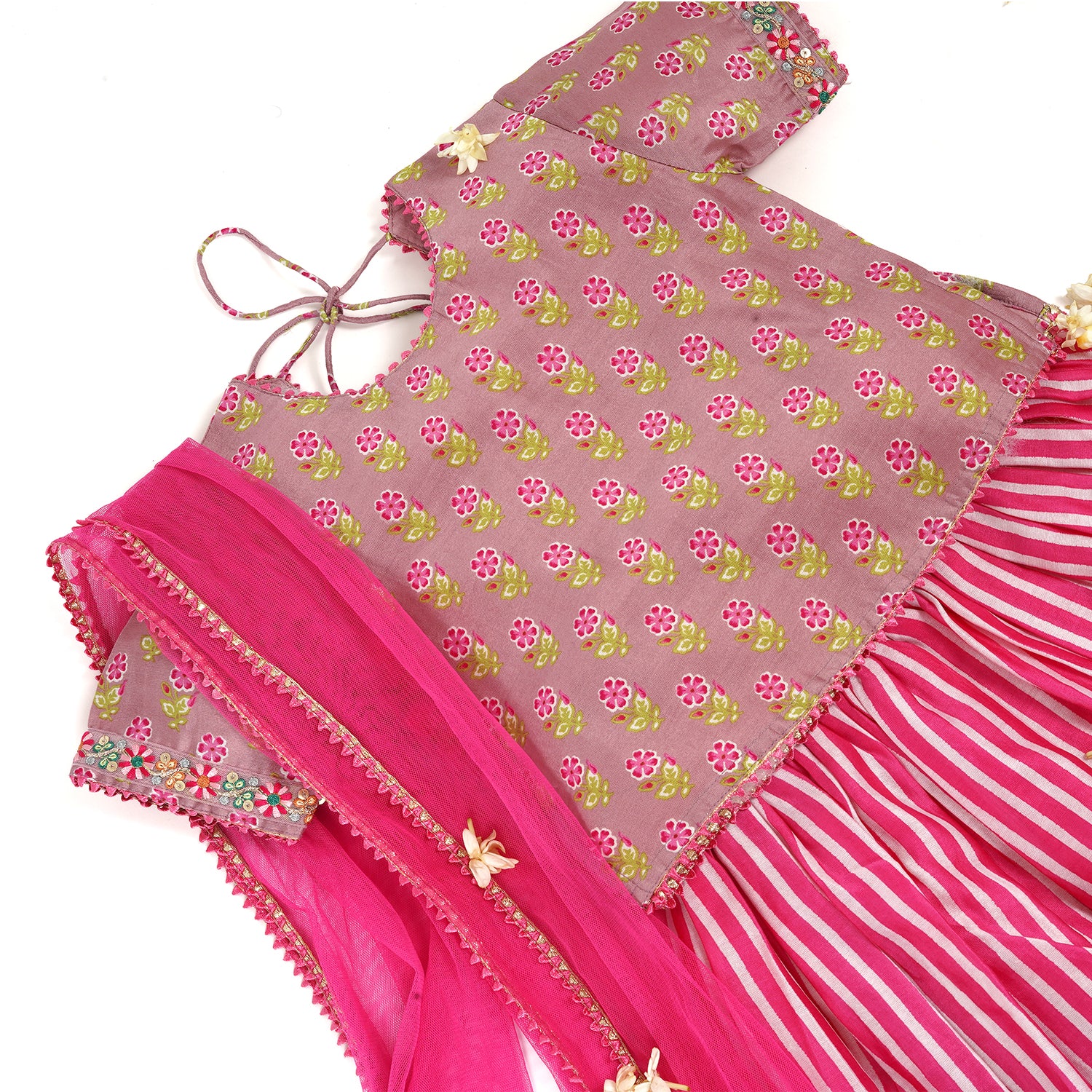 Chanderi Silk | Choli with Skirt & Chunni Set Baby Girls | Festive Wear for Baby/Kids