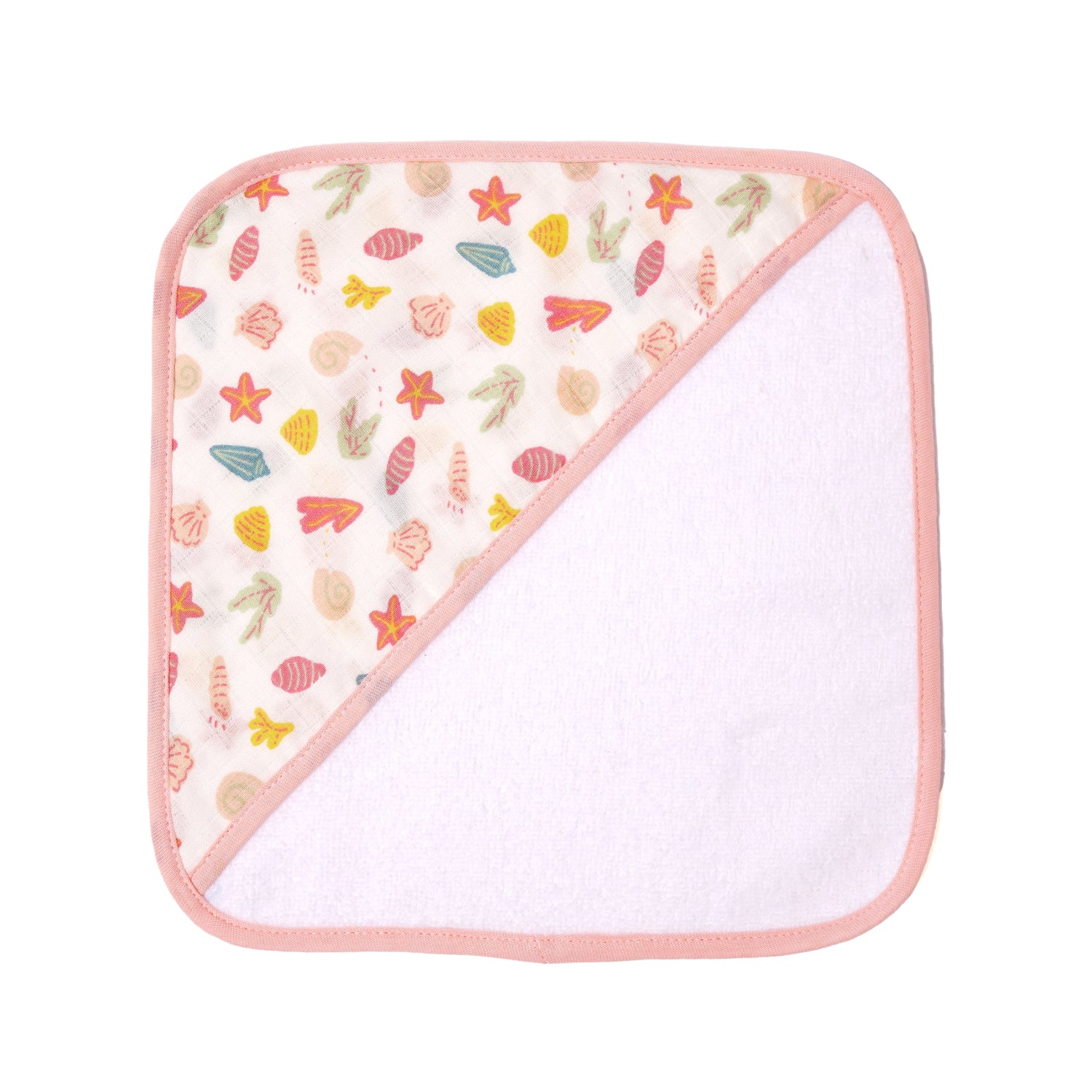 Muslin Baby Face Cloth/Face Towel for New Born Pack 2 ( Shells & Blue Puff )