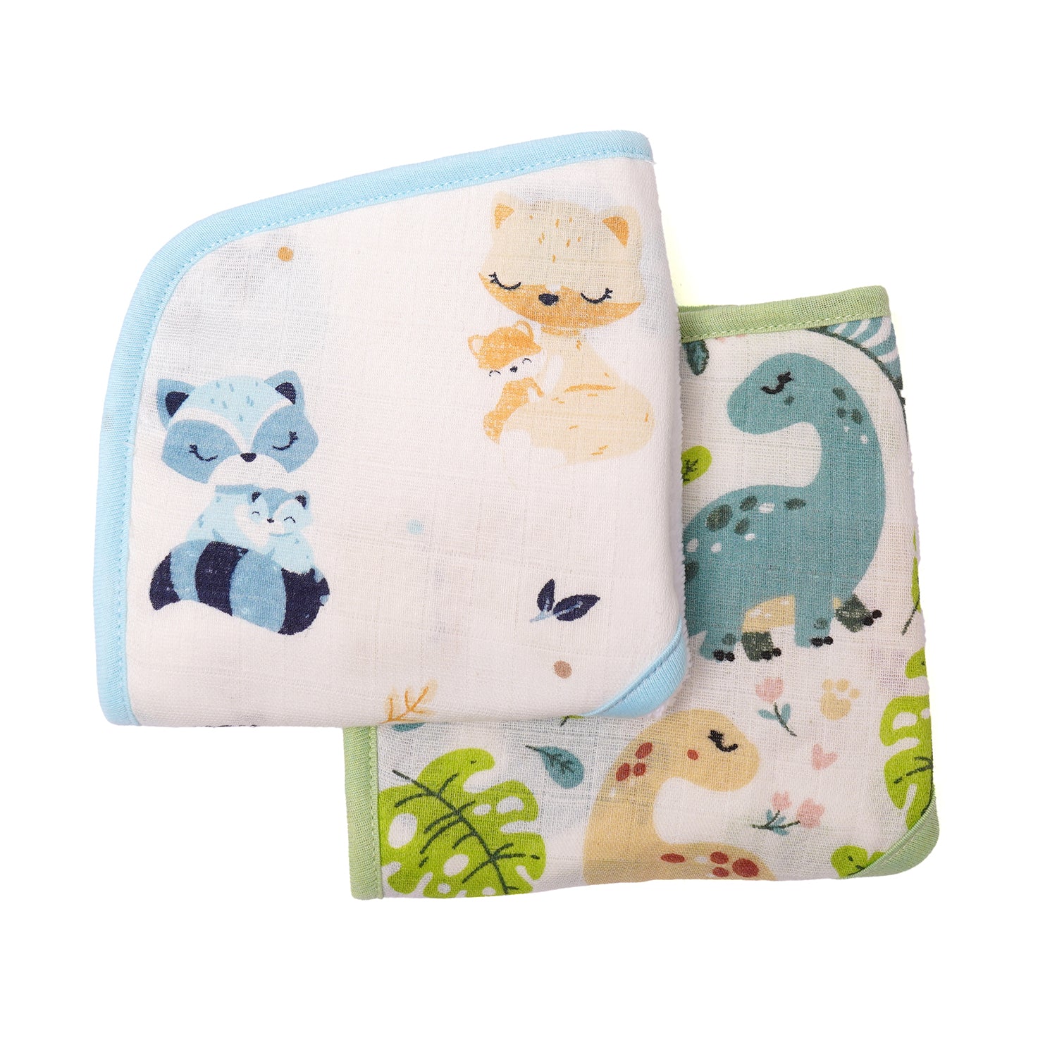 Muslin Baby Face Cloth/Face Towel for New Born Pack 2 ( Mom&Me & Dino )