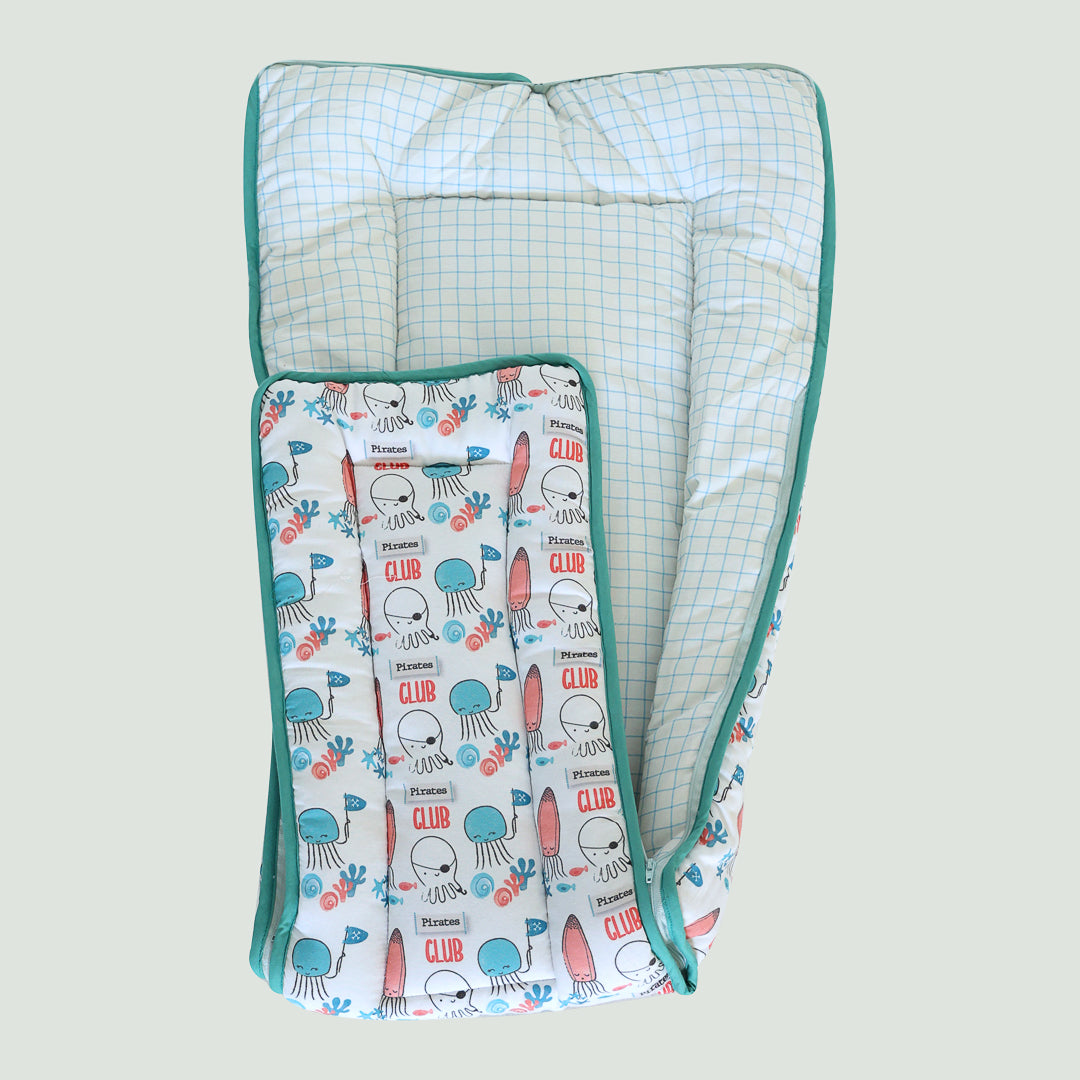 Baby Cotton Carry Nest  - Pirates Club White Green