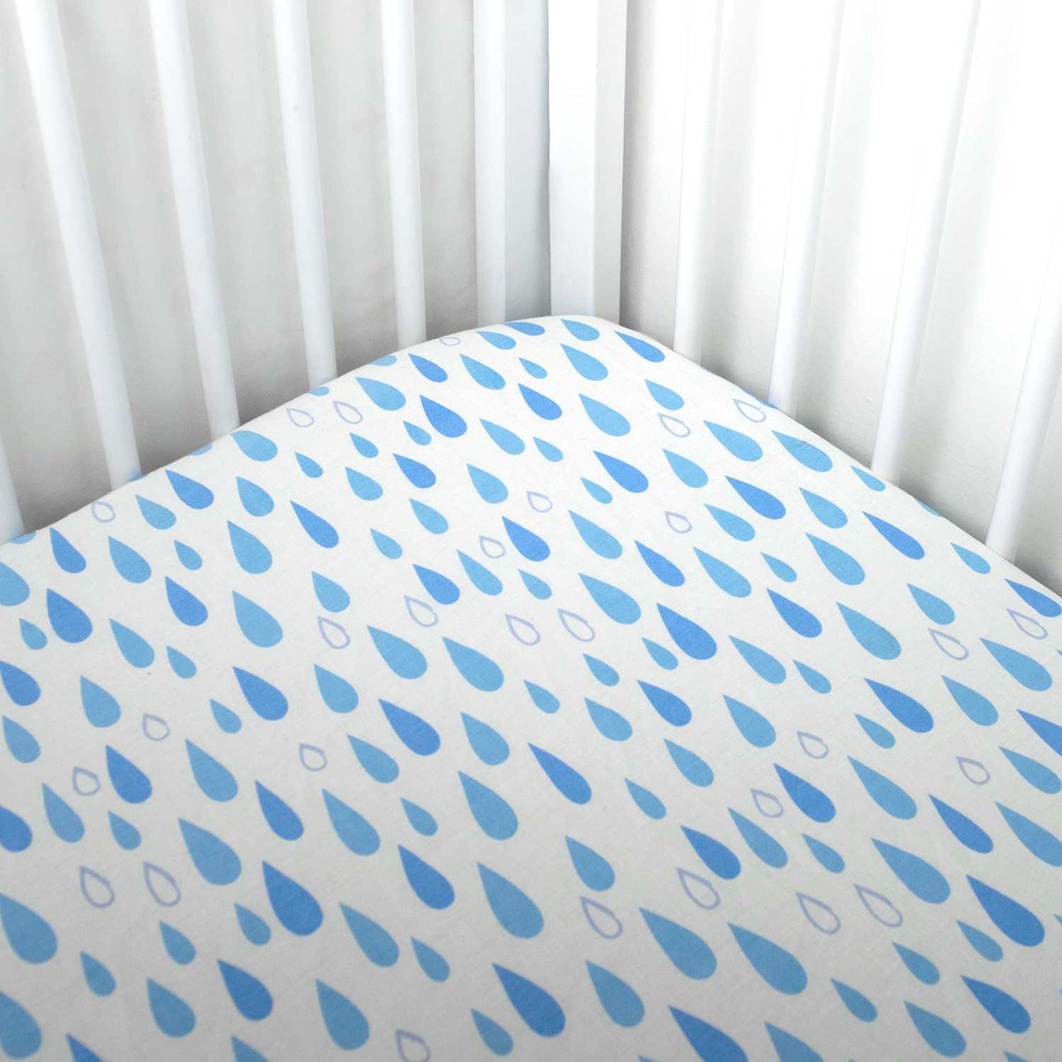 Tidy Sleep Organic Fitted Cot Sheet - Rain Drops Blue