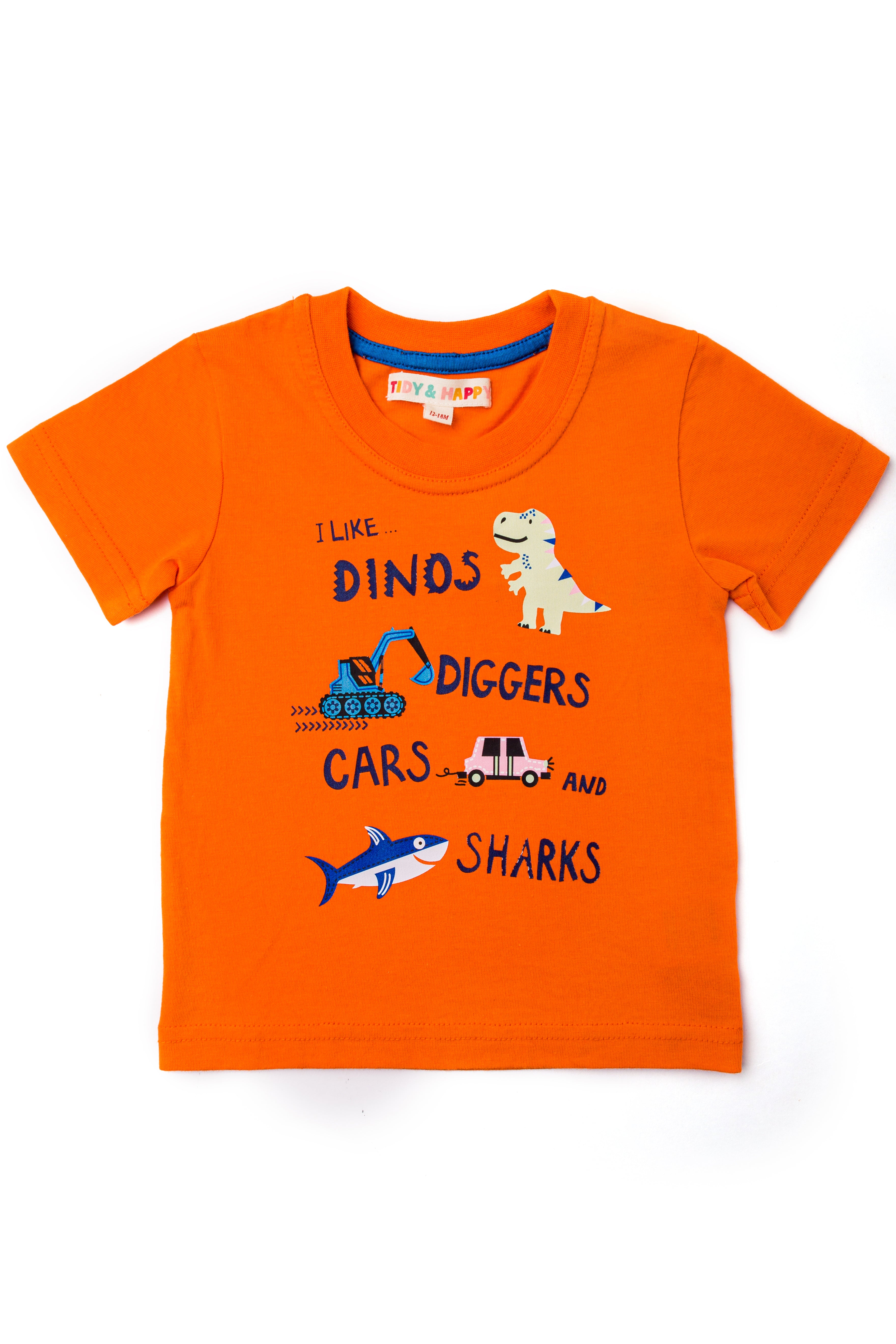 Tidy Sleep Dino Crew - Half Sleeved Cotton T-Shirt- Orange
